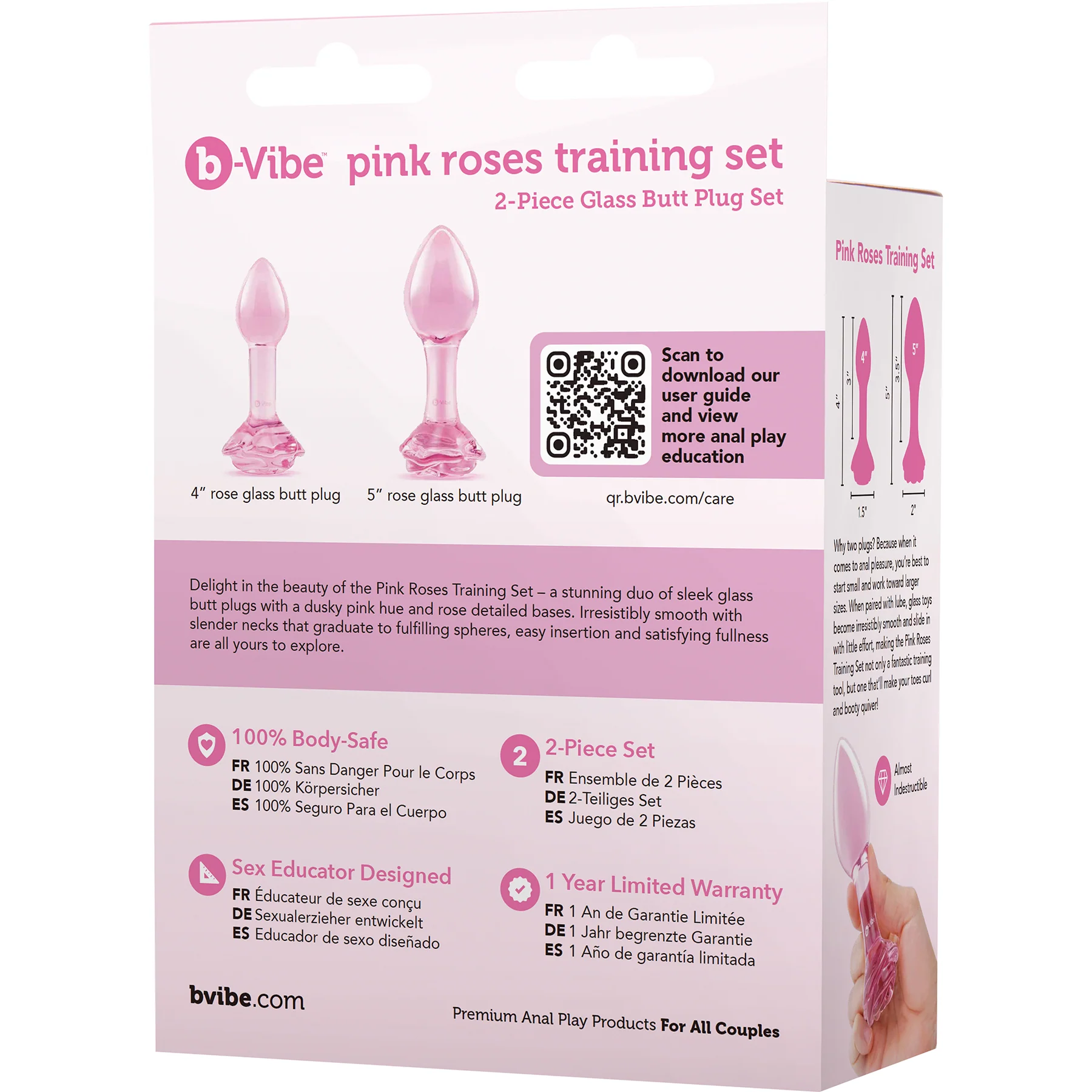 b-Vibe Pink Roses Glass Butt Plug Training Set - Image 14
