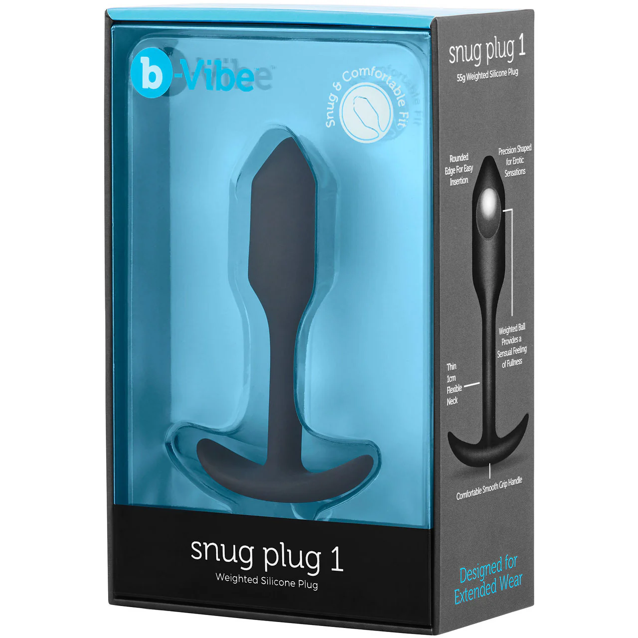 b-Vibe Snug Plug 1 Small Silicone Weighted Butt Plug - Black - Image 6