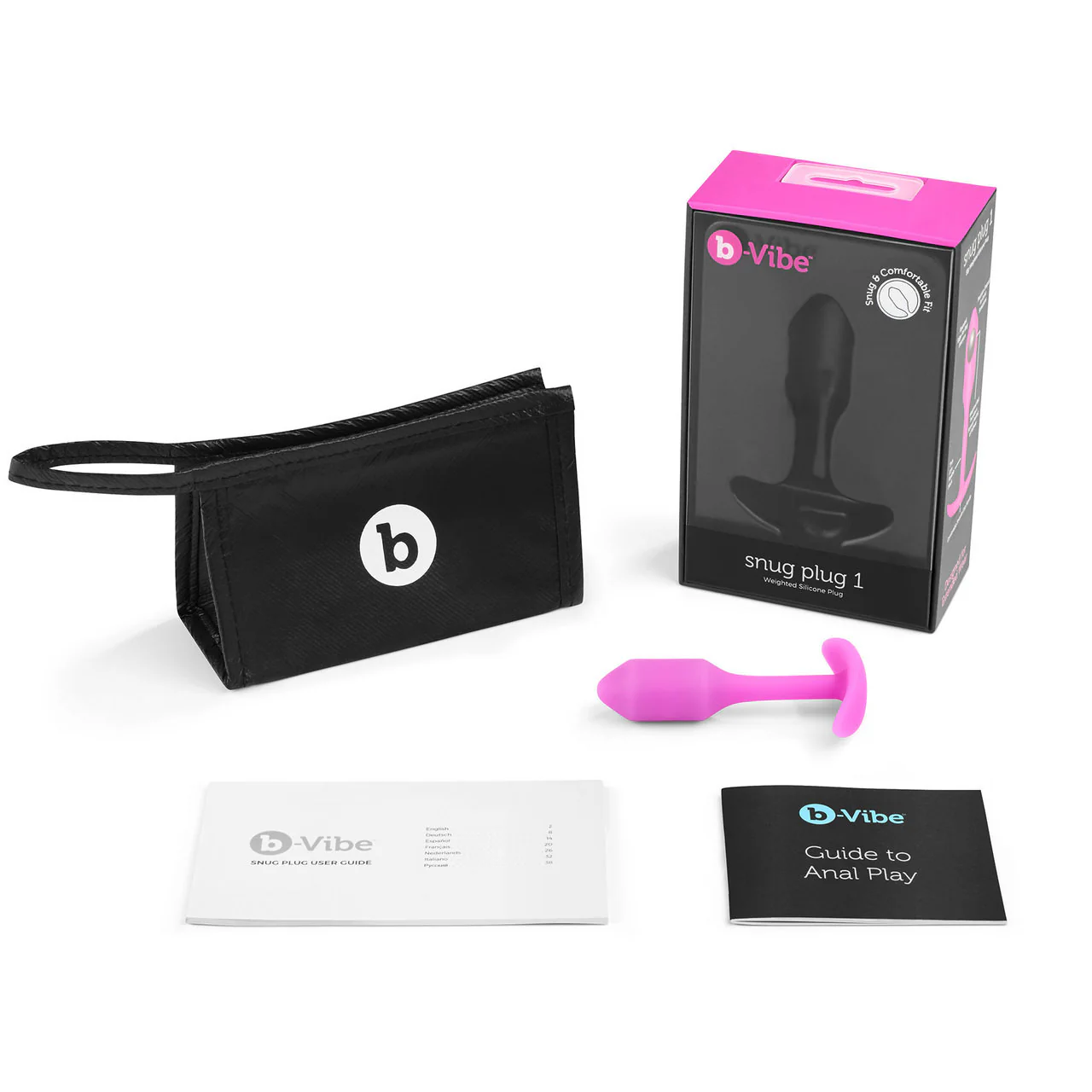 b-Vibe Snug Plug 1 Small Silicone Weighted Butt Plug - Fuchsia - Image 5