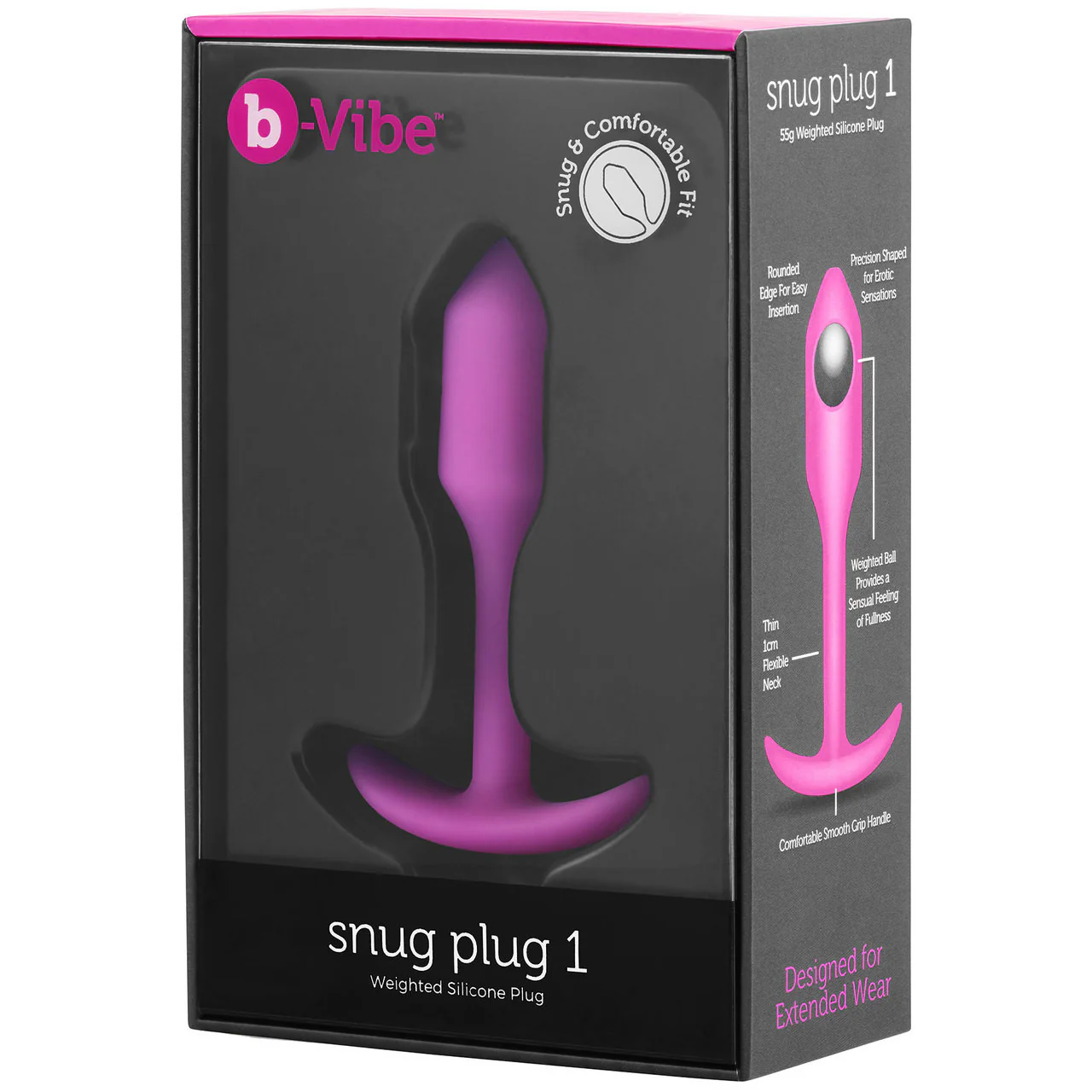 b-Vibe Snug Plug 1 Small Silicone Weighted Butt Plug - Fuchsia - Image 6