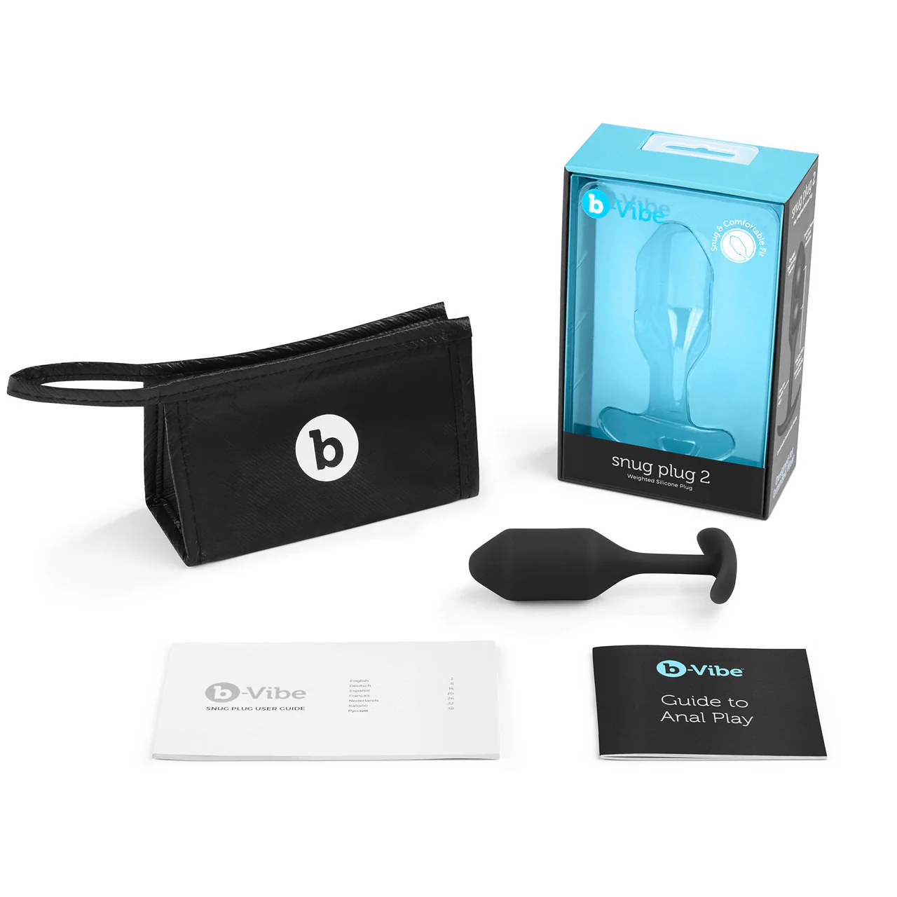 b-Vibe Snug Plug 2 Medium Silicone Weighted Butt Plug - Black - Image 5
