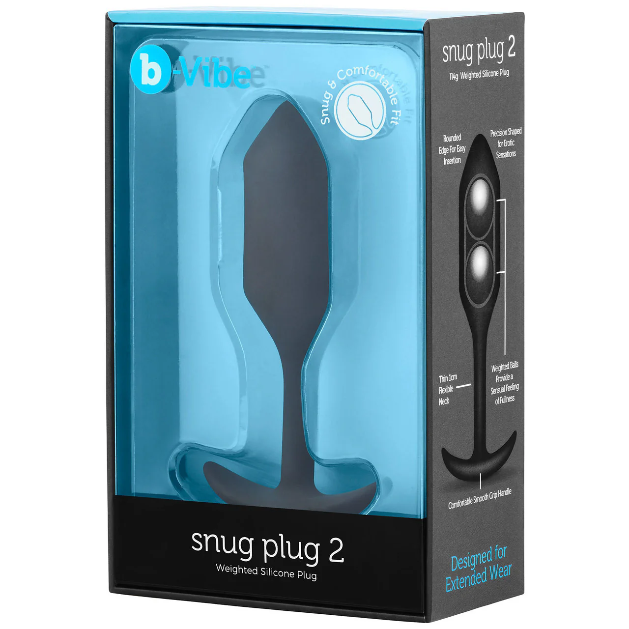 b-Vibe Snug Plug 2 Medium Silicone Weighted Butt Plug - Black - Image 6