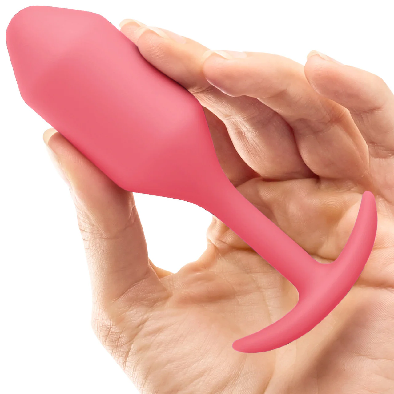 b-Vibe Snug Plug 2 Medium Silicone Weighted Butt Plug - Coral - Image 4