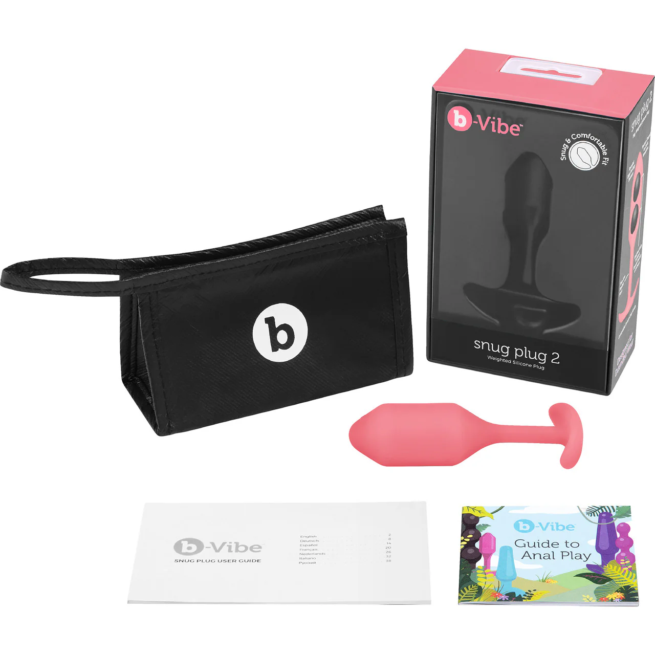 b-Vibe Snug Plug 2 Medium Silicone Weighted Butt Plug - Coral - Image 5