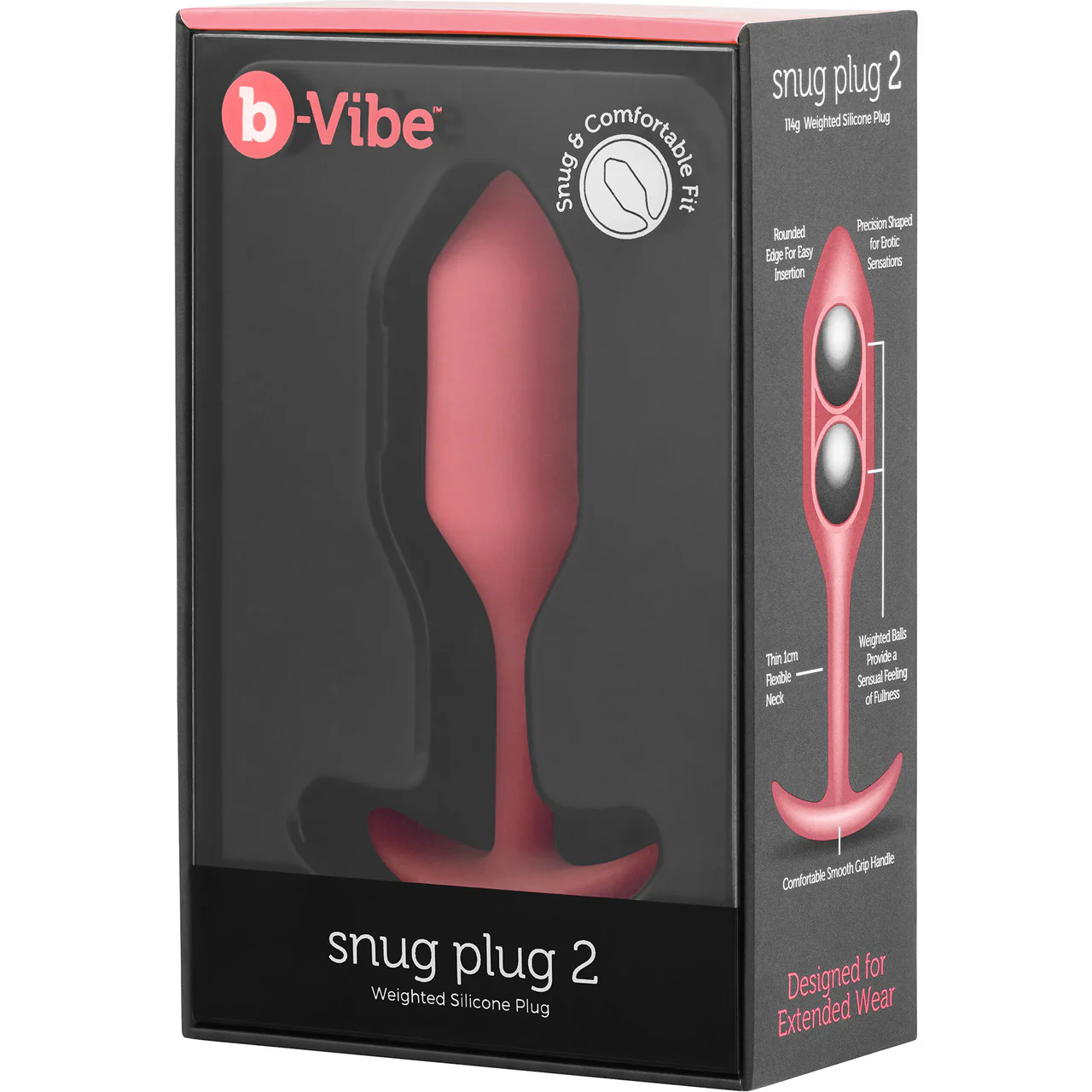 b-Vibe Snug Plug 2 Medium Silicone Weighted Butt Plug - Coral - Image 6
