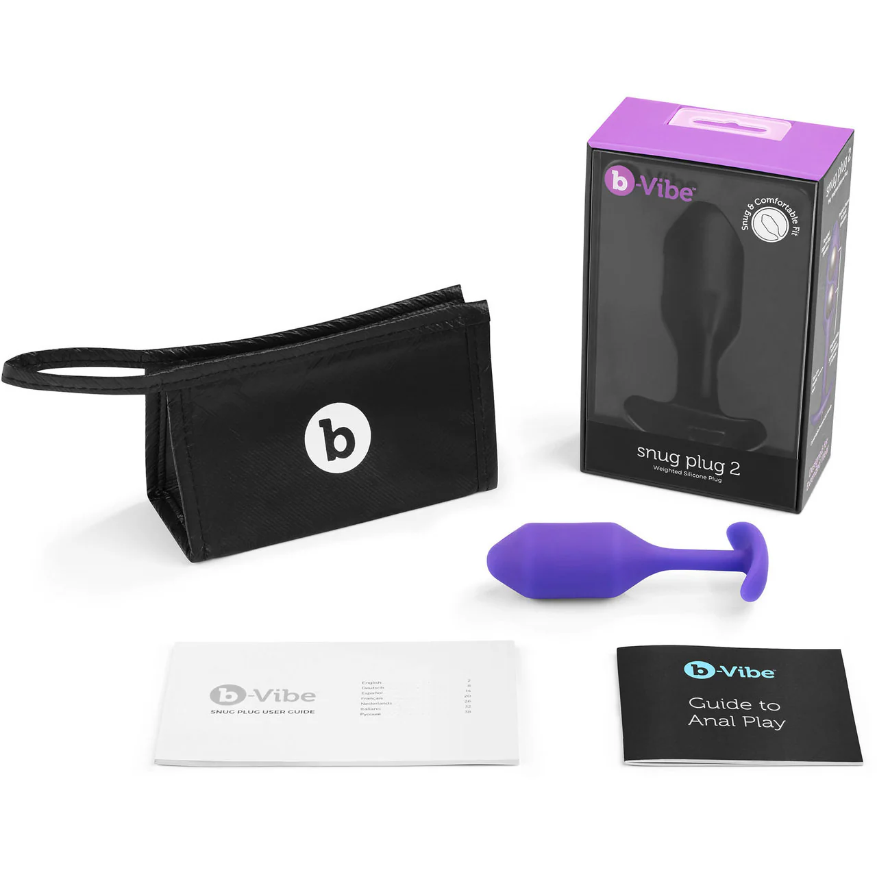 b-Vibe Snug Plug 2 Medium Silicone Weighted Butt Plug - Purple - Image 5