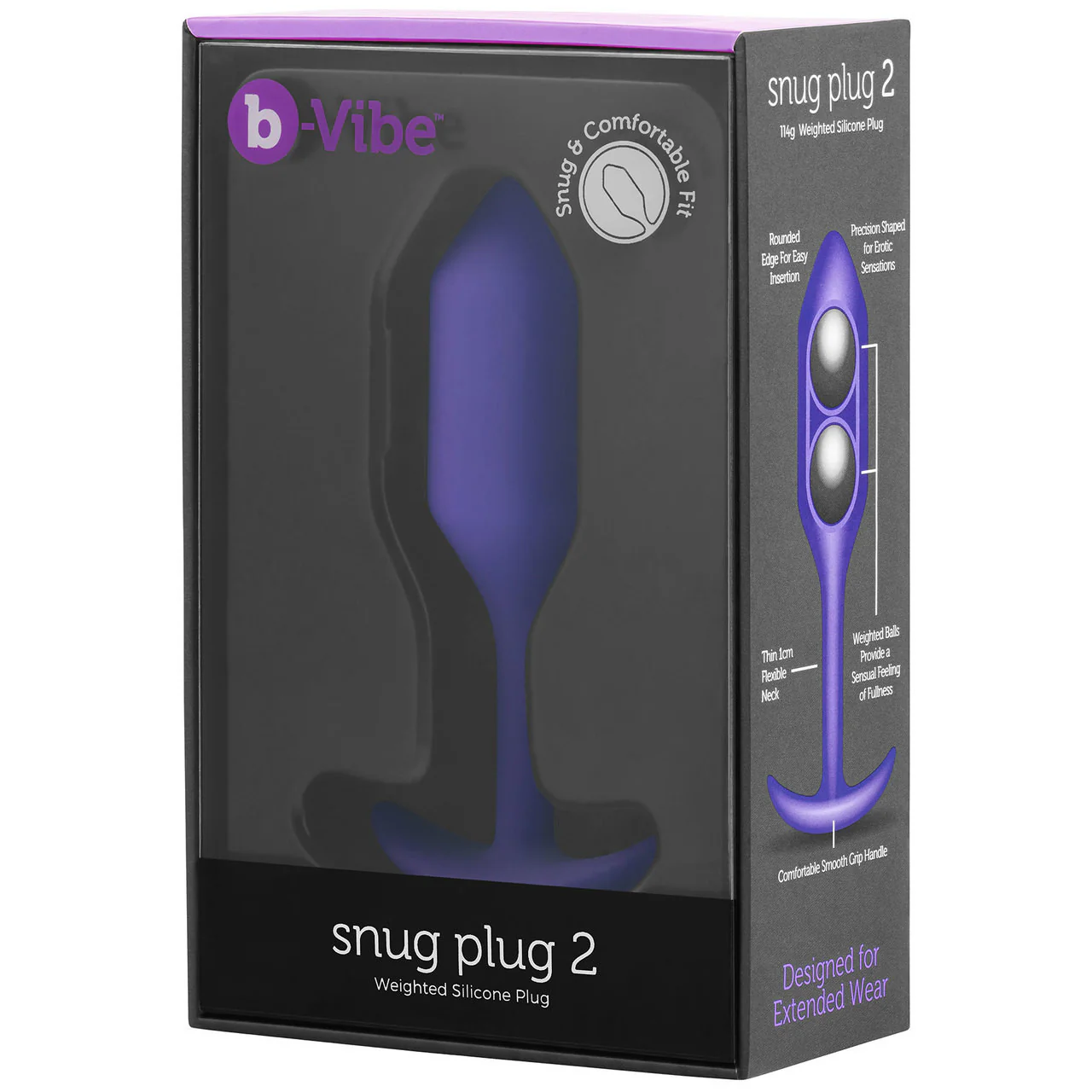b-Vibe Snug Plug 2 Medium Silicone Weighted Butt Plug - Purple - Image 6