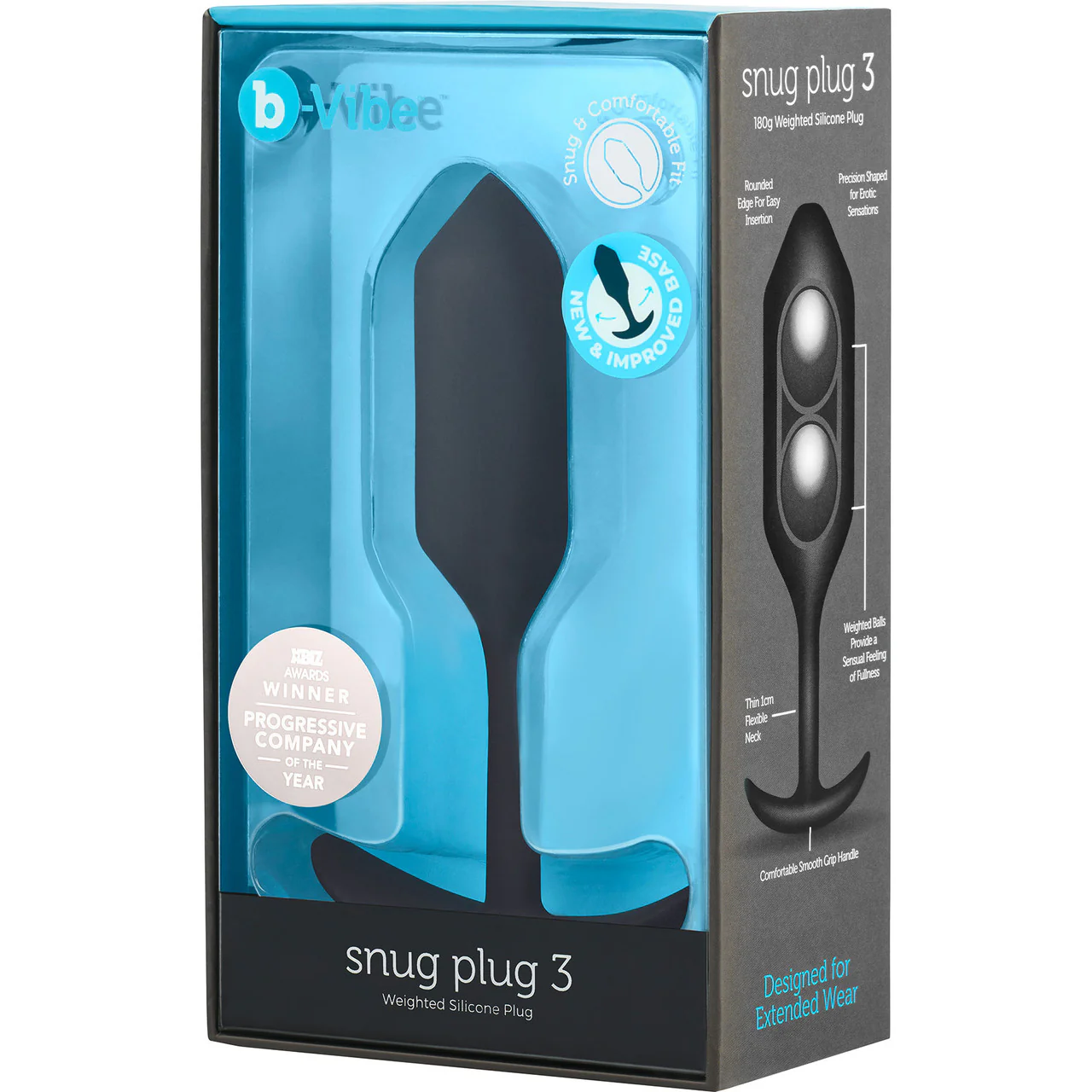 b-Vibe Snug Plug 3 Large Silicone Weighted Butt Plug - Black - Image 6
