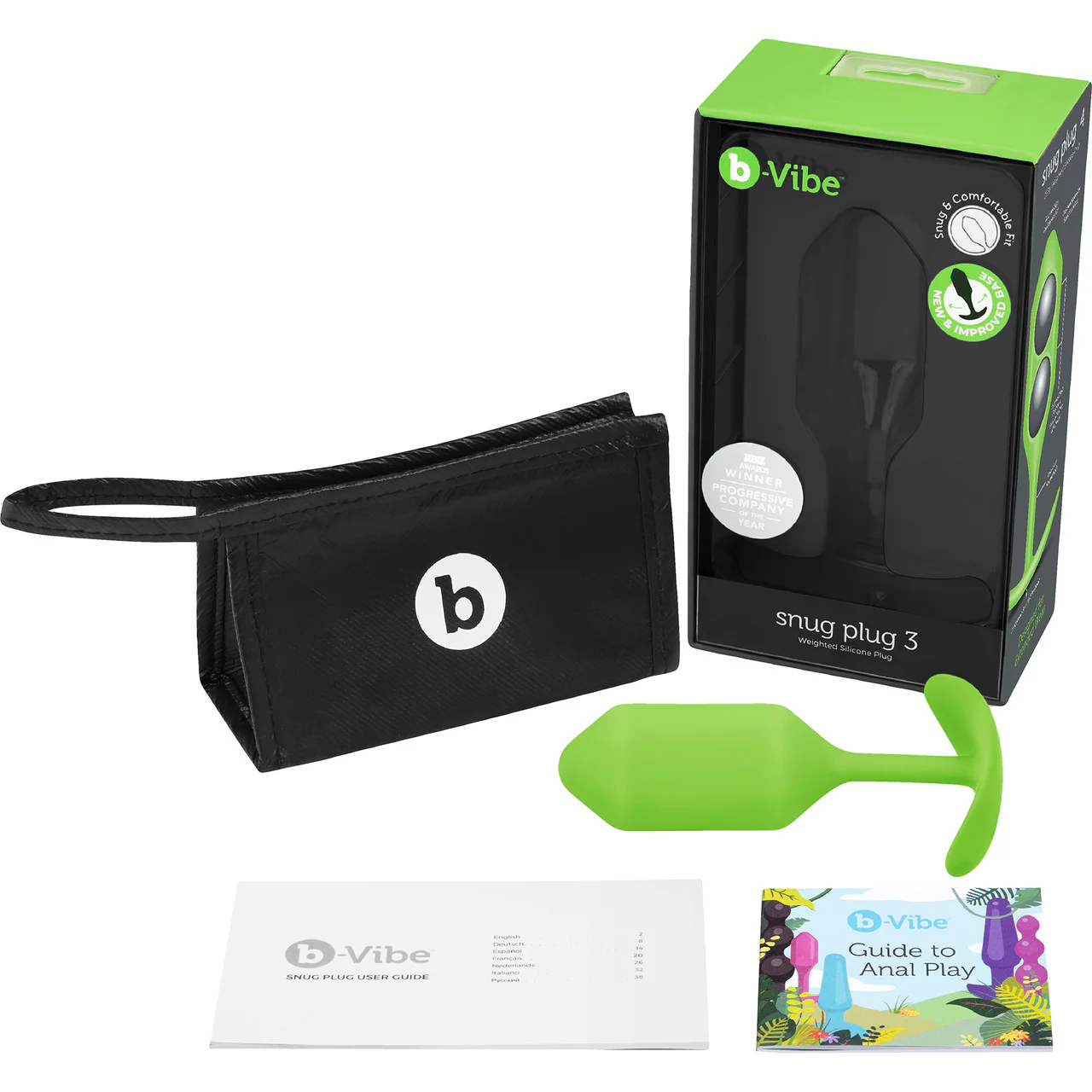 b-Vibe Snug Plug 3 Large Silicone Weighted Butt Plug - Lime - Image 5