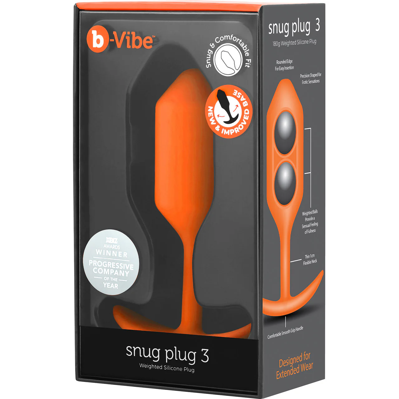 b-Vibe Snug Plug 3 Large Silicone Weighted Butt Plug - Orange - Image 6