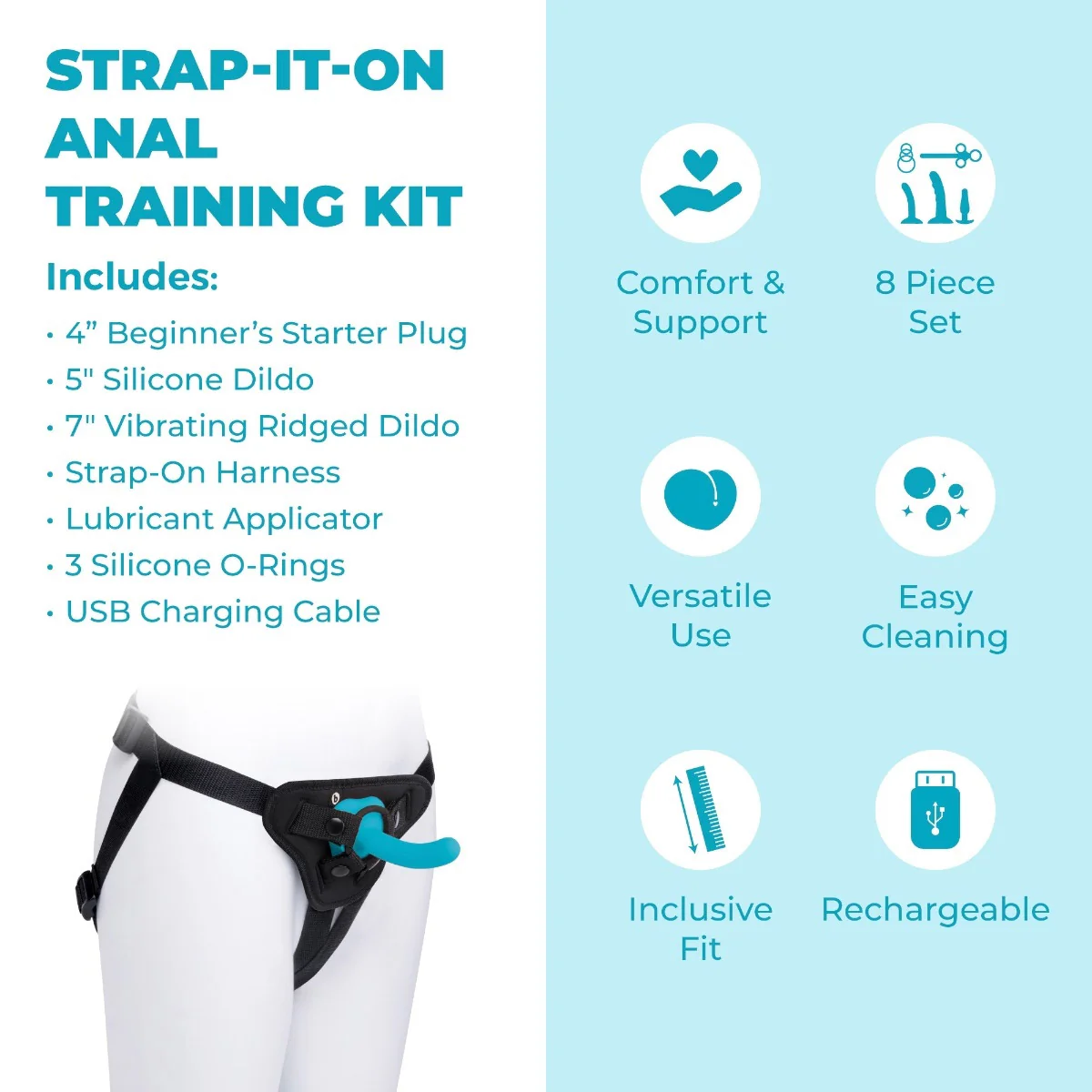 b-Vibe Strap-It-On 8 Piece Anal Training Kit With Harness - Image 2