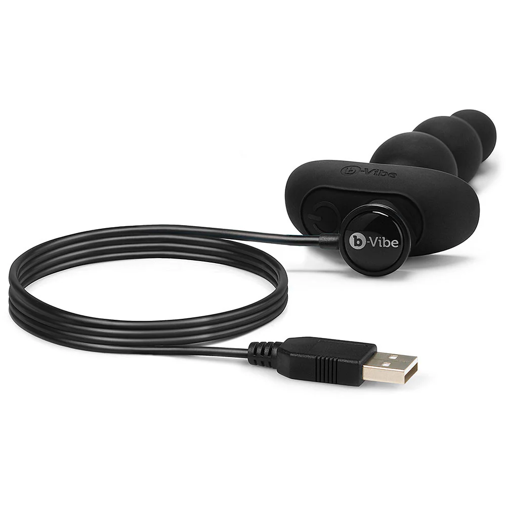 b-Vibe Triplet Silicone Remote Control Vibrating Anal Beads - Black - Image 4