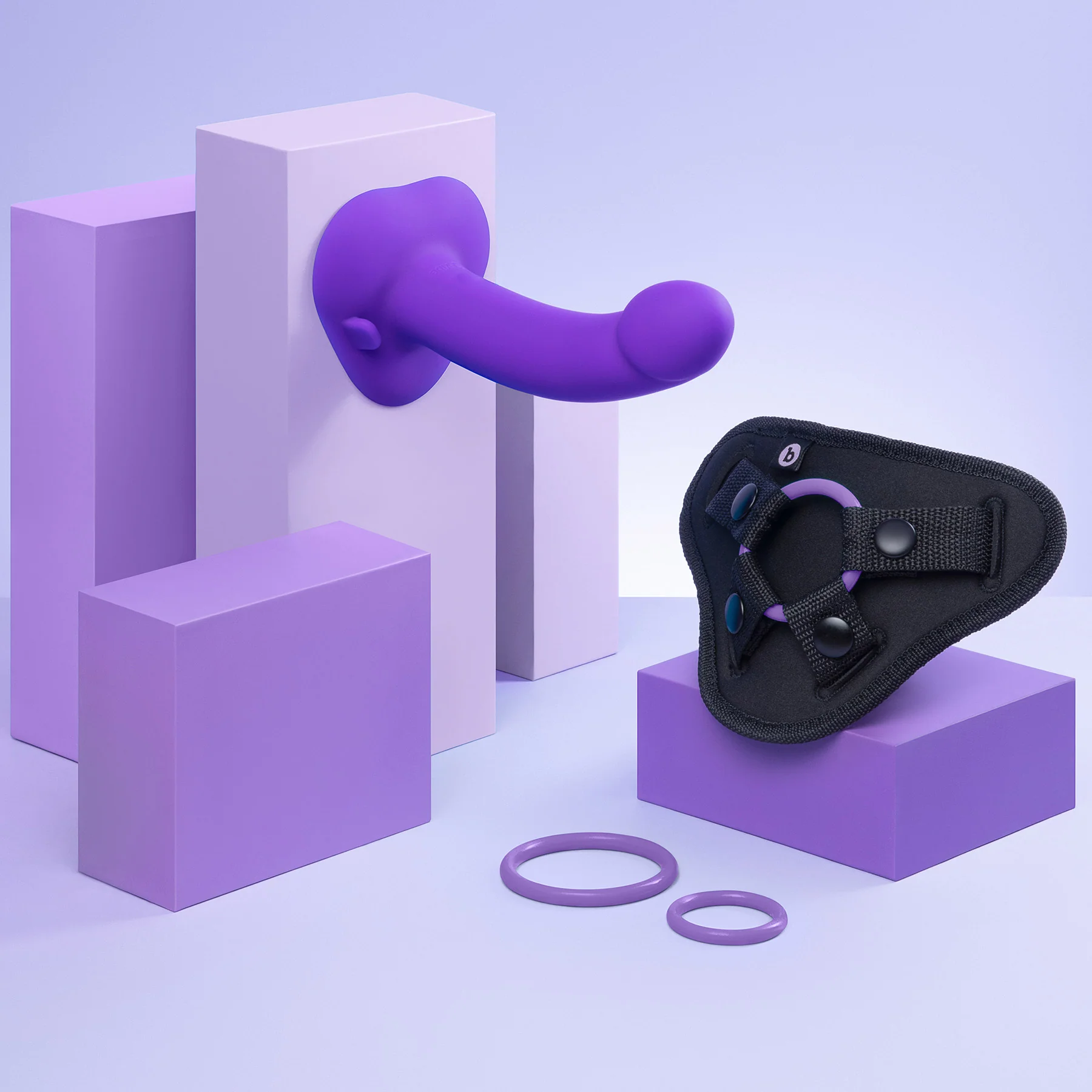b-Vibe Vibrating Curved Silicone Dildo Strap-On Kit - Image 16