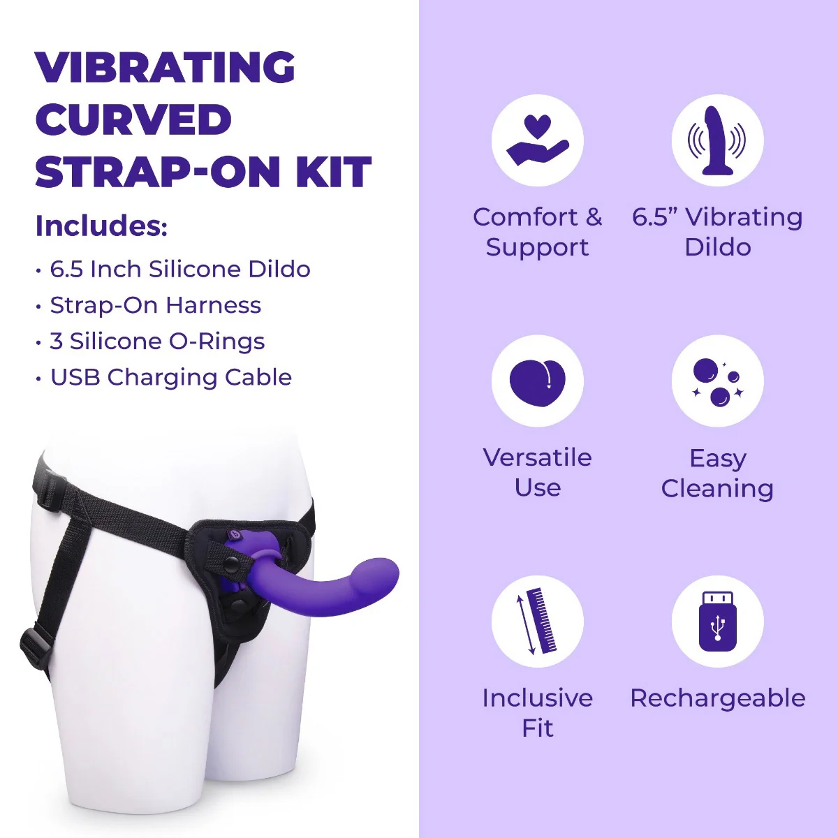 b-Vibe Vibrating Curved Silicone Dildo Strap-On Kit - Image 2