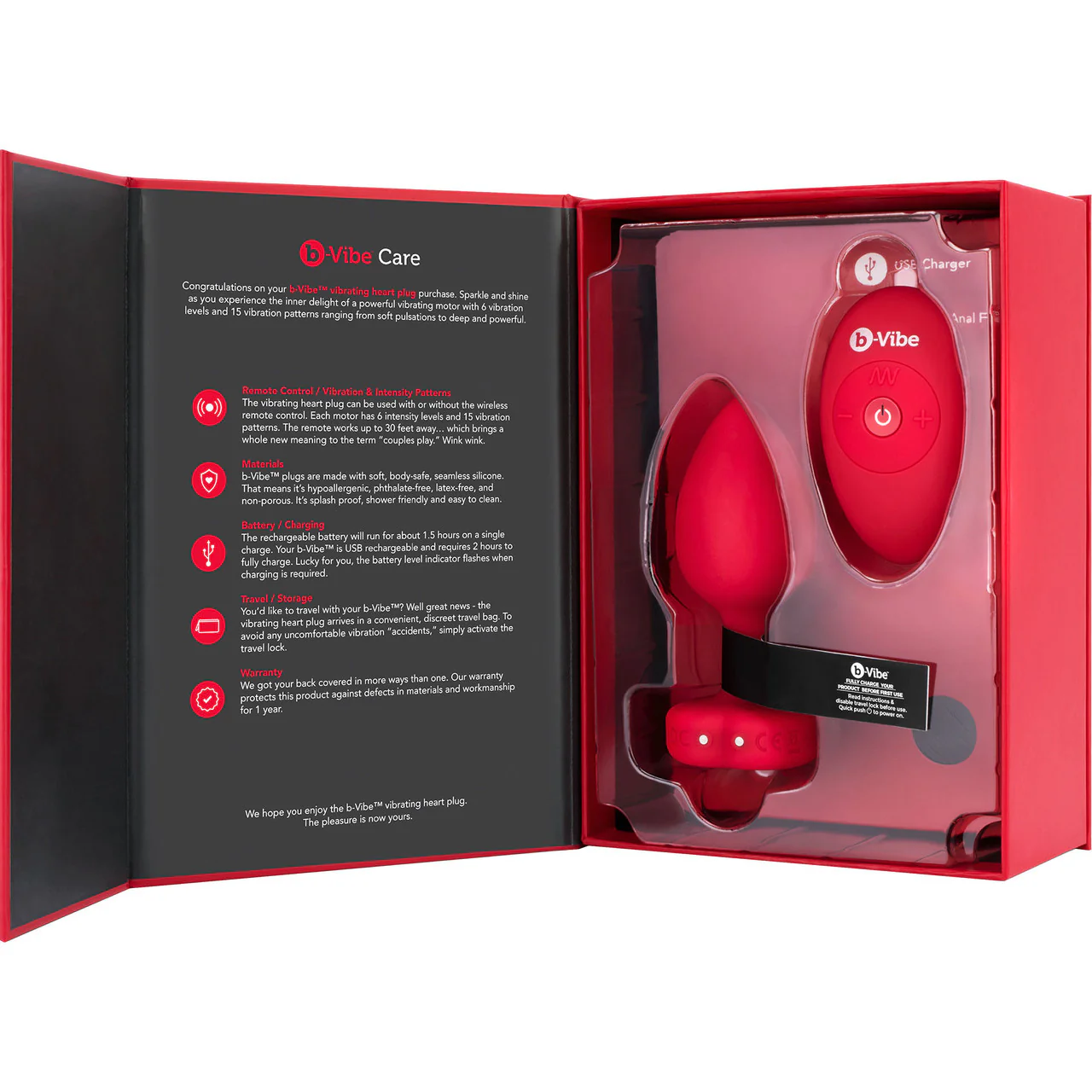 b-Vibe Vibrating Heart Silicone Rechargeable Anal Plug With Remote - Medium / Large - Image 10