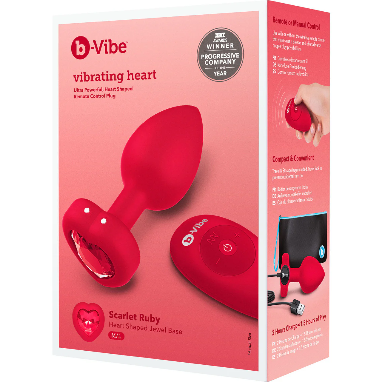 b-Vibe Vibrating Heart Silicone Rechargeable Anal Plug With Remote - Medium / Large - Image 11