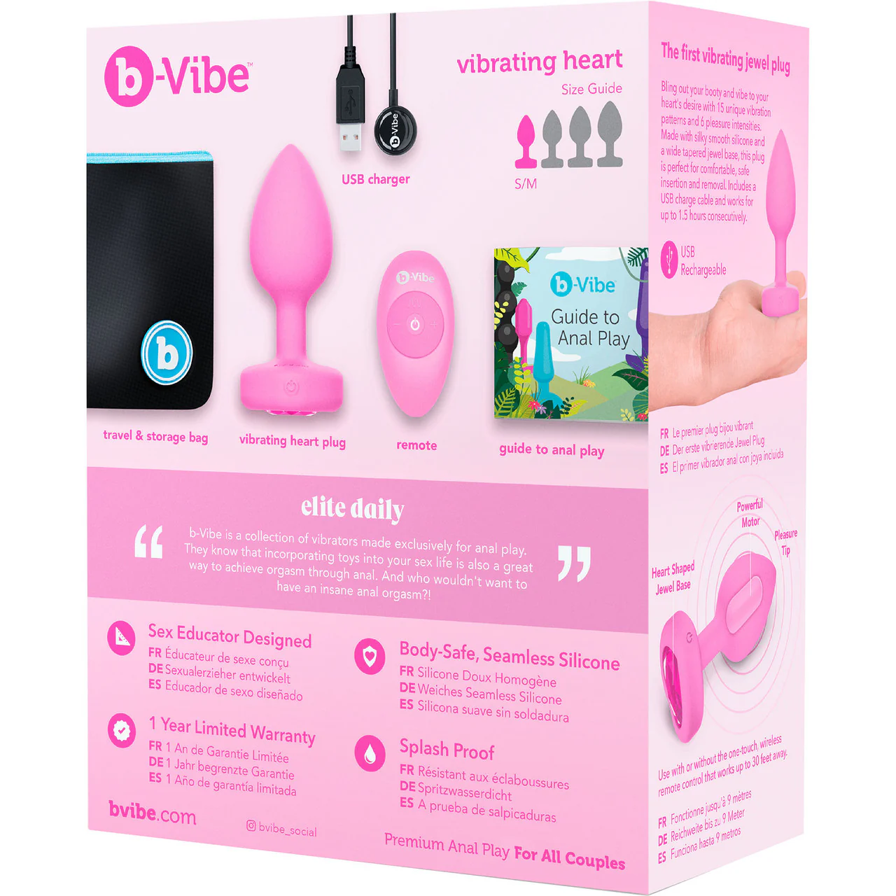 b-Vibe Vibrating Heart Silicone Rechargeable Anal Plug With Remote - Small / Medium - Image 12