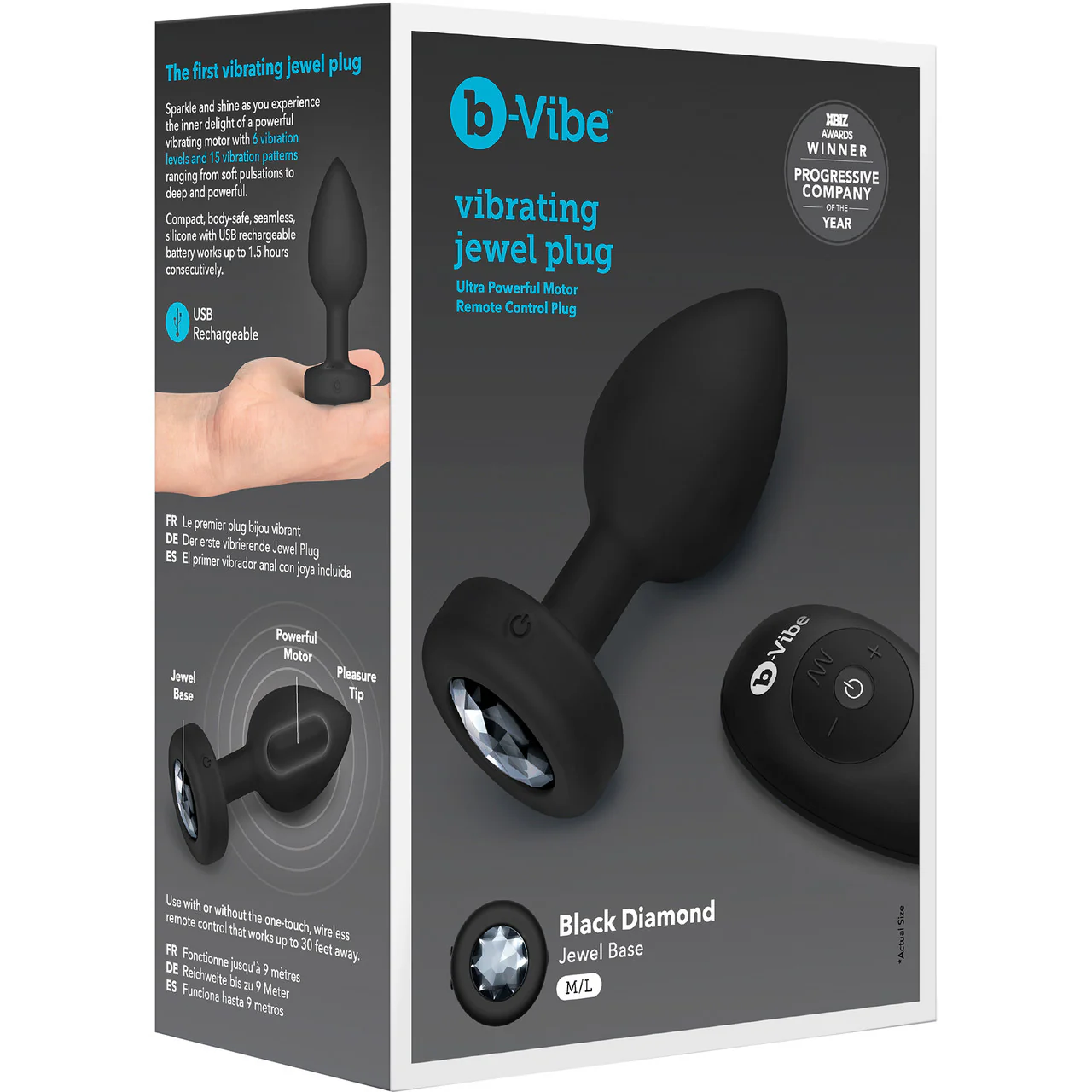 b-Vibe Vibrating Jewel Plug M/L Remote Control Silicone Anal Toy - Black - Image 12