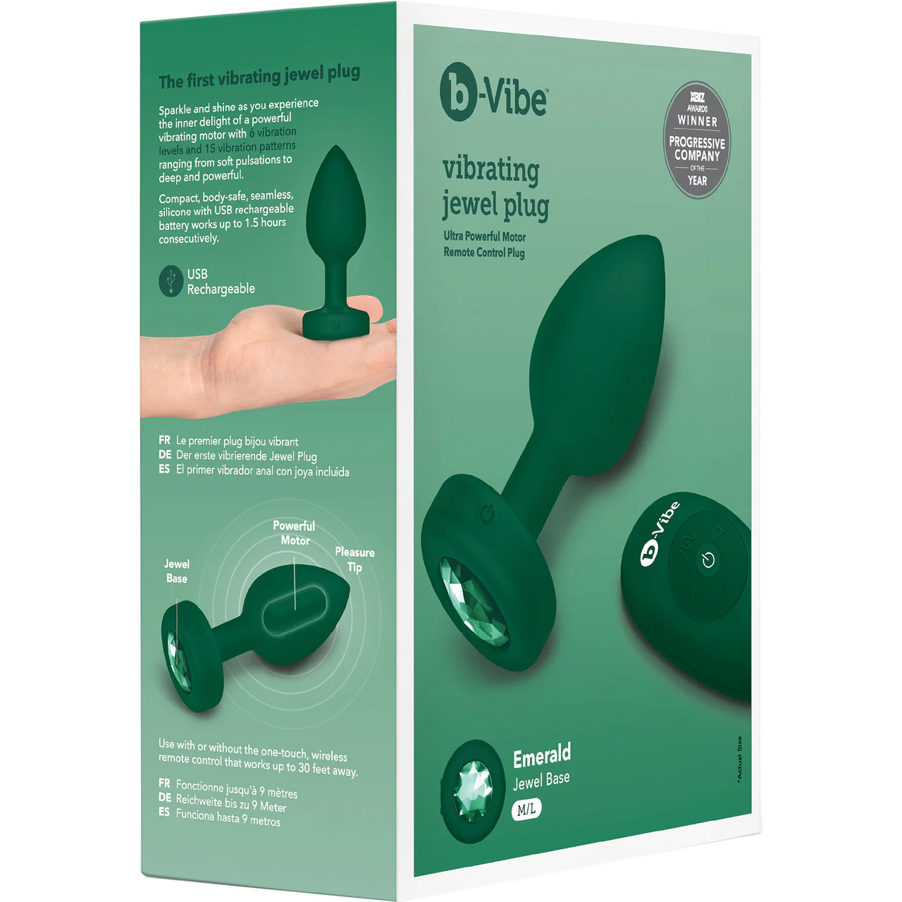 b-Vibe Vibrating Jewel Plug M/L Remote Control Silicone Anal Toy - Emerald Green - Image 12