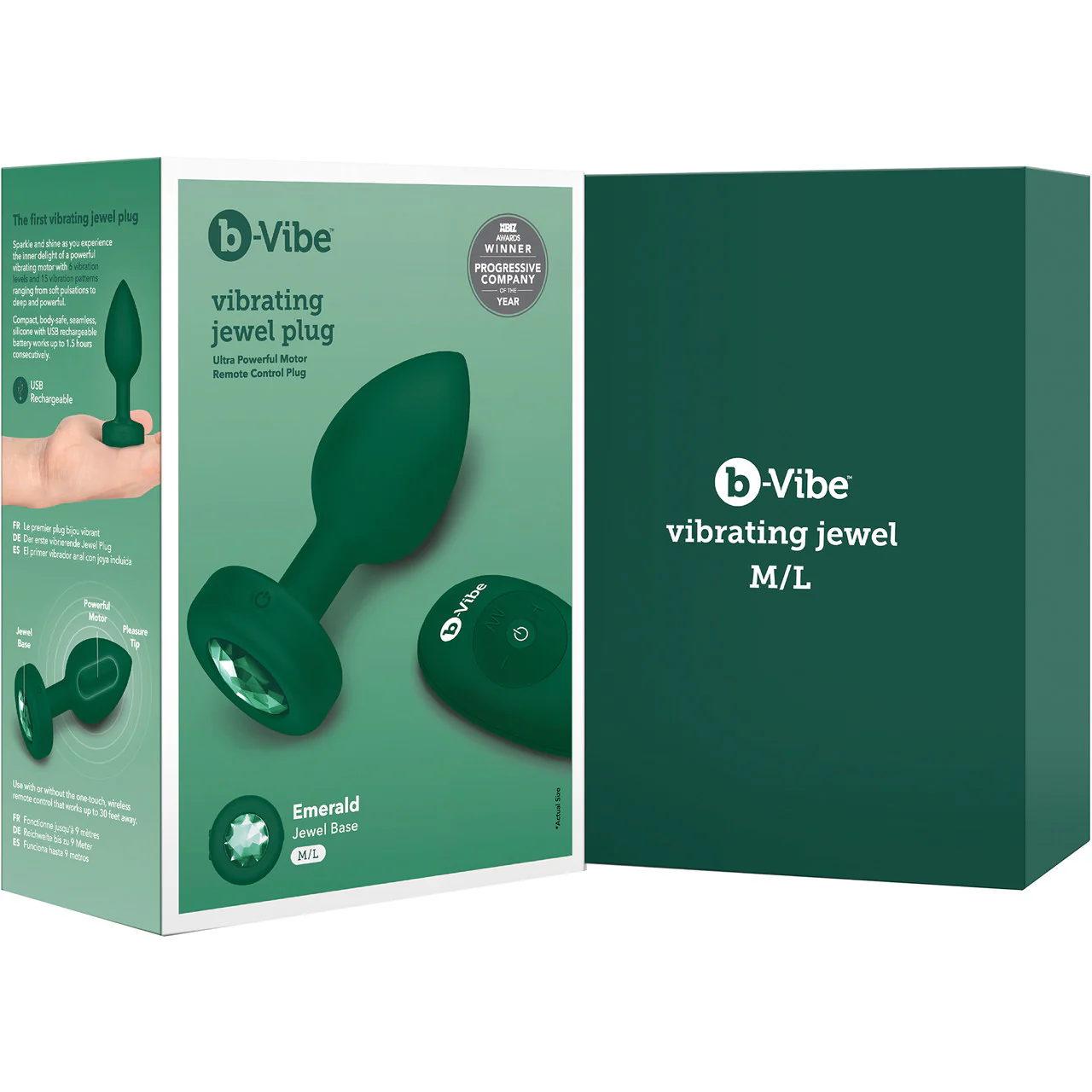 b-Vibe Vibrating Jewel Plug M/L Remote Control Silicone Anal Toy - Emerald Green - Image 14