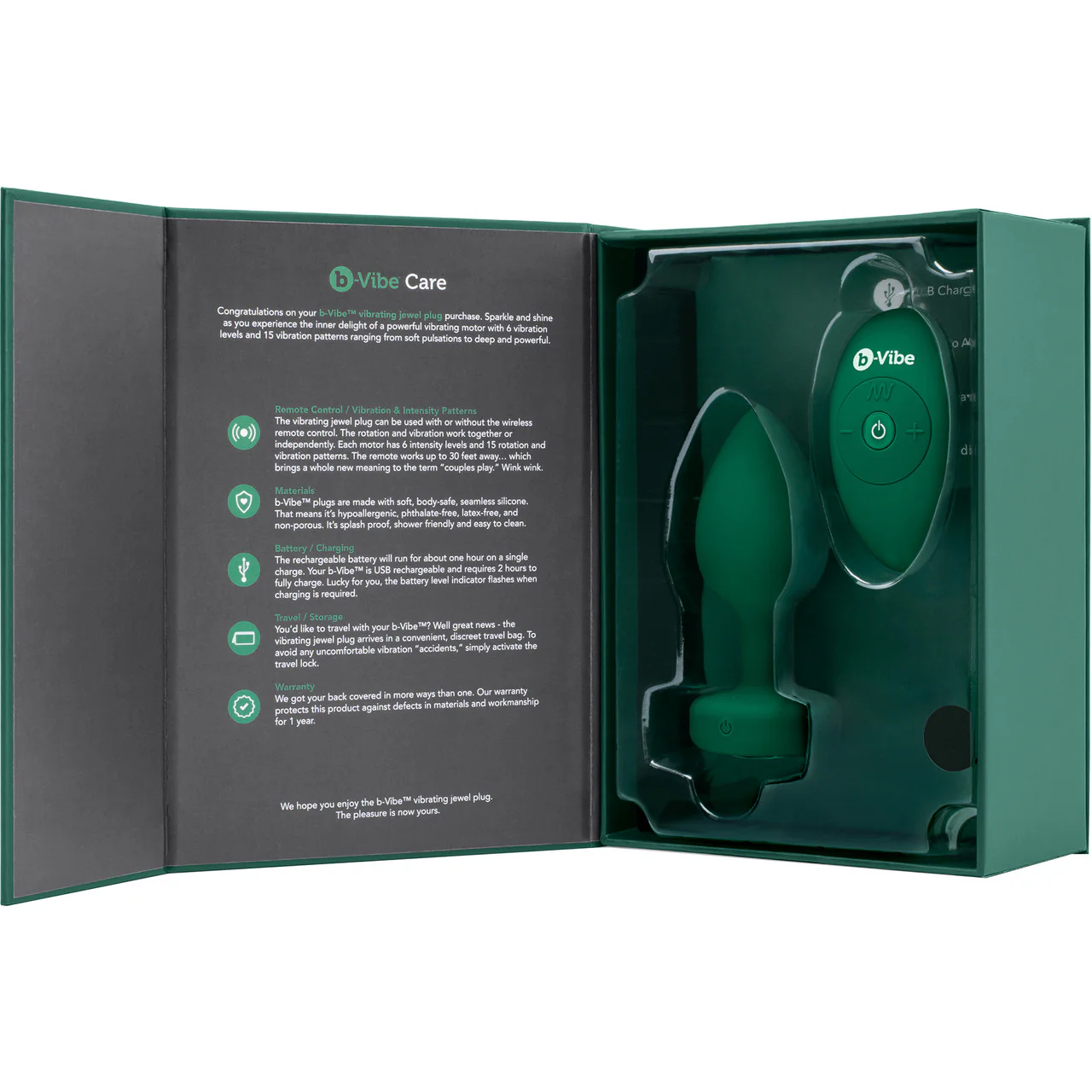 b-Vibe Vibrating Jewel Plug M/L Remote Control Silicone Anal Toy - Emerald Green - Image 15