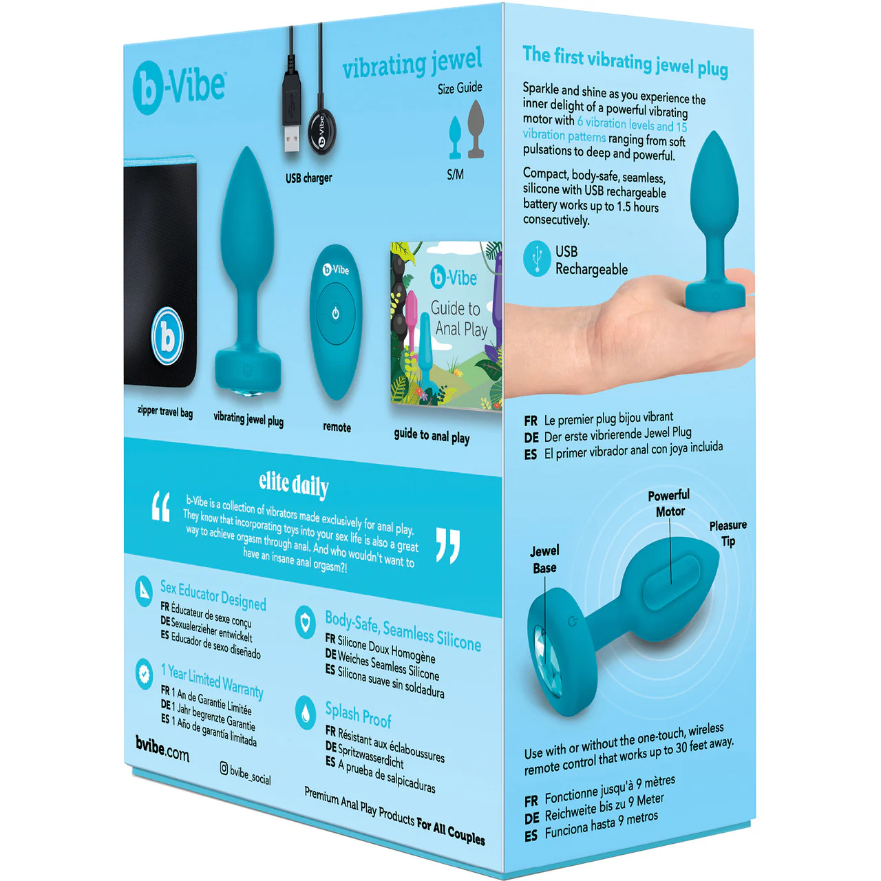 b-Vibe Vibrating Jewel Plug S/M Remote Control Silicone Anal Toy - Teal - Image 13