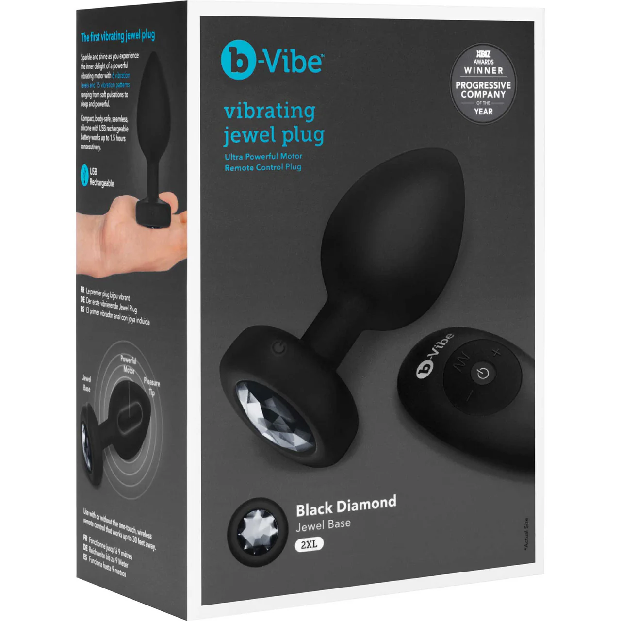 b-Vibe Vibrating Jewel Plug XXL Remote Control Silicone Anal Toy - Black - Image 14