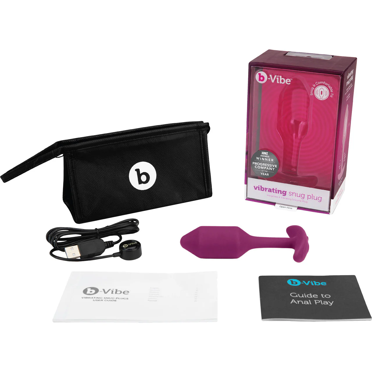 b-Vibe Vibrating Snug Plug 2 Rechargeable Silicone Anal Plug - Rose - Image 6