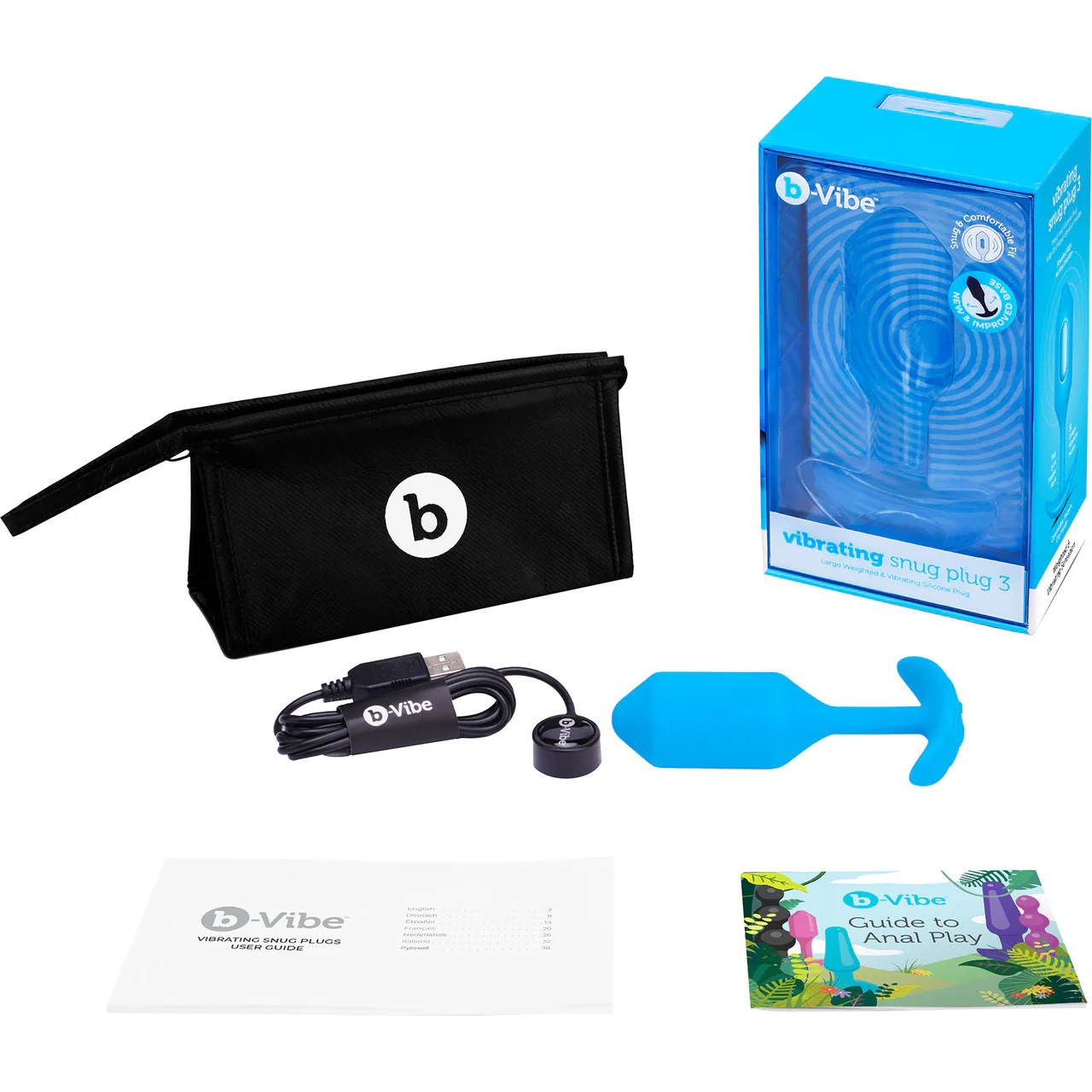 b-Vibe Vibrating Snug Plug 3 Rechargeable Silicone Anal Plug - Blue - Image 6