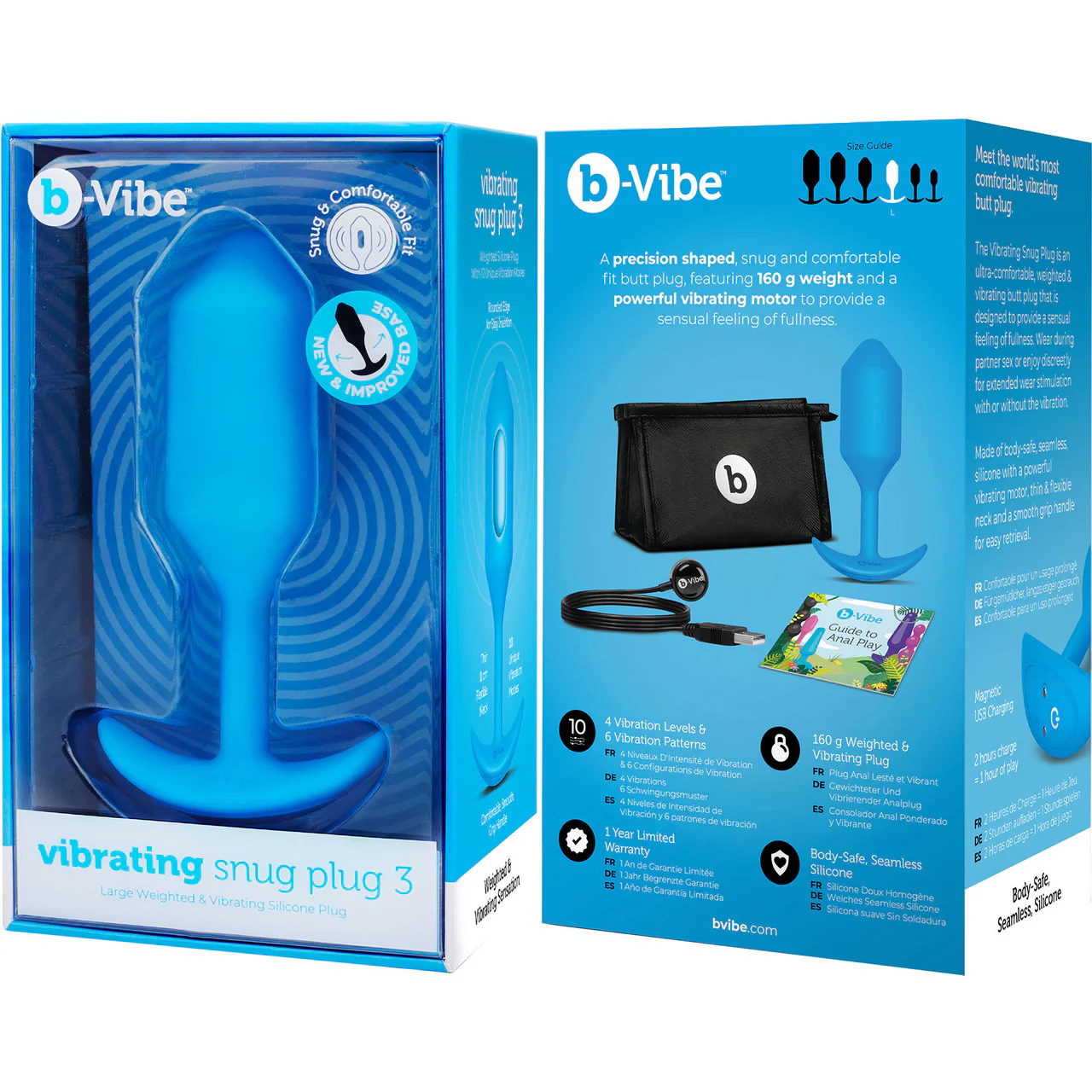 b-Vibe Vibrating Snug Plug 3 Rechargeable Silicone Anal Plug - Blue - Image 7