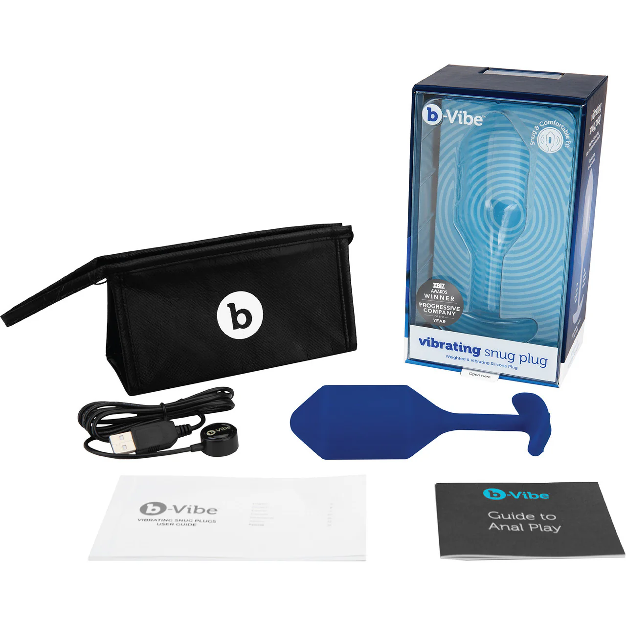 b-Vibe Vibrating Snug Plug 4 Rechargeable Silicone Anal Plug - Navy - Image 7