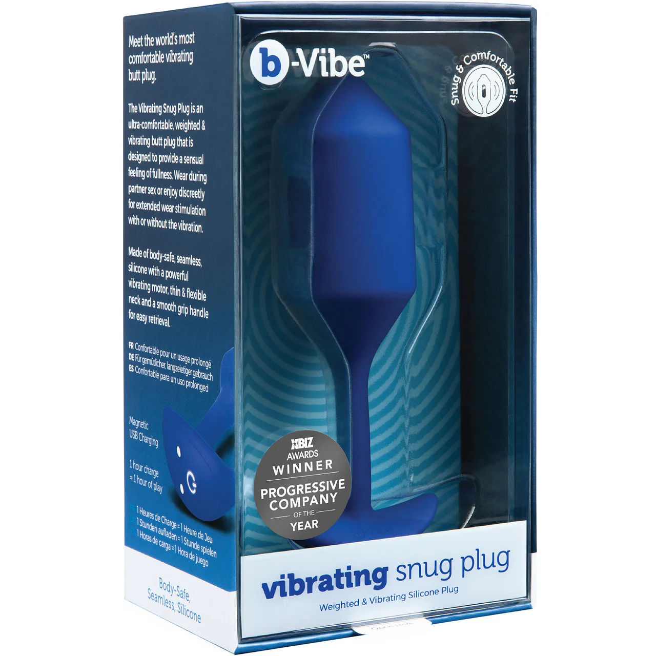 b-Vibe Vibrating Snug Plug 4 Rechargeable Silicone Anal Plug - Navy - Image 8