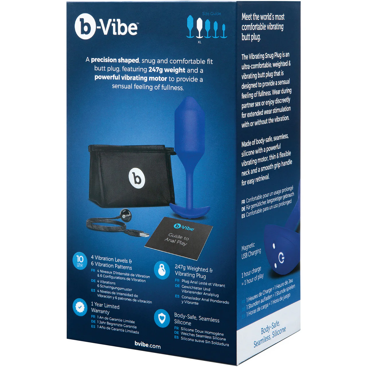b-Vibe Vibrating Snug Plug 4 Rechargeable Silicone Anal Plug - Navy - Image 9