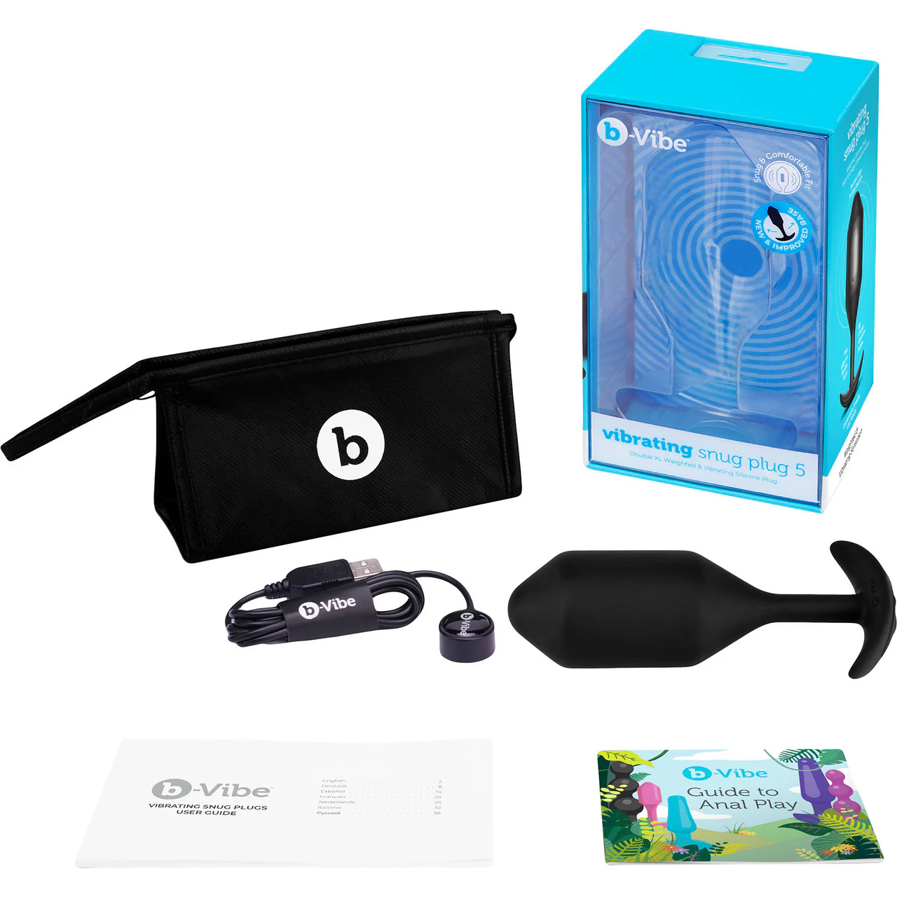 b-Vibe Vibrating Snug Plug 5 Rechargeable Silicone Anal Plug - Black - Image 6