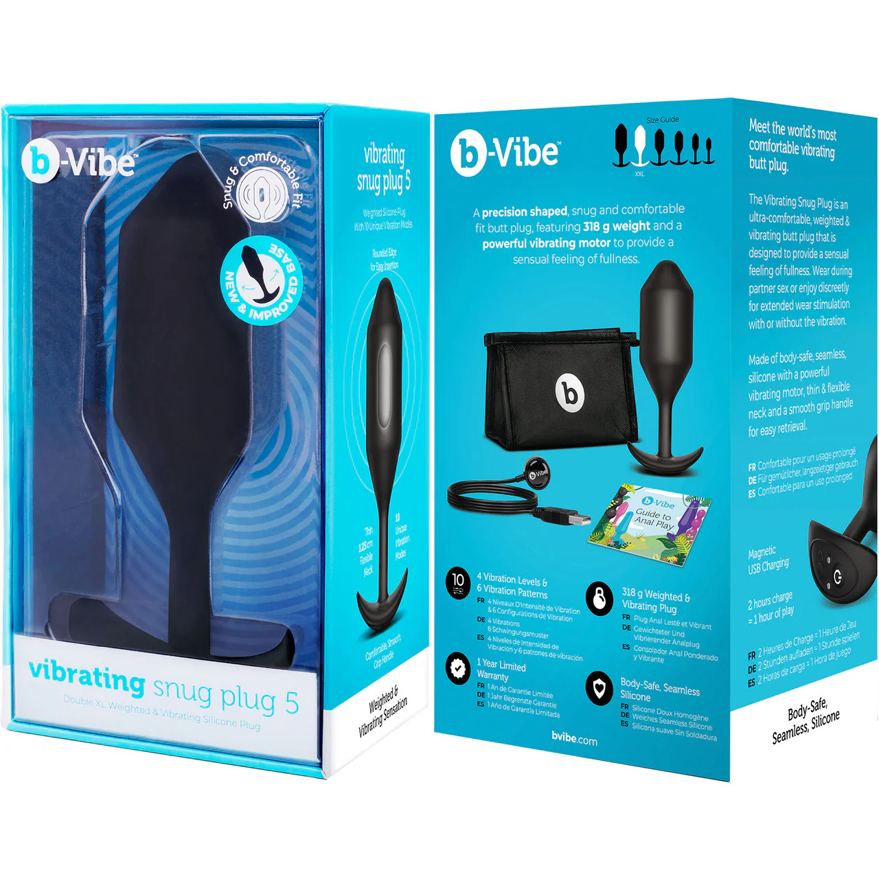 b-Vibe Vibrating Snug Plug 5 Rechargeable Silicone Anal Plug - Black - Image 7