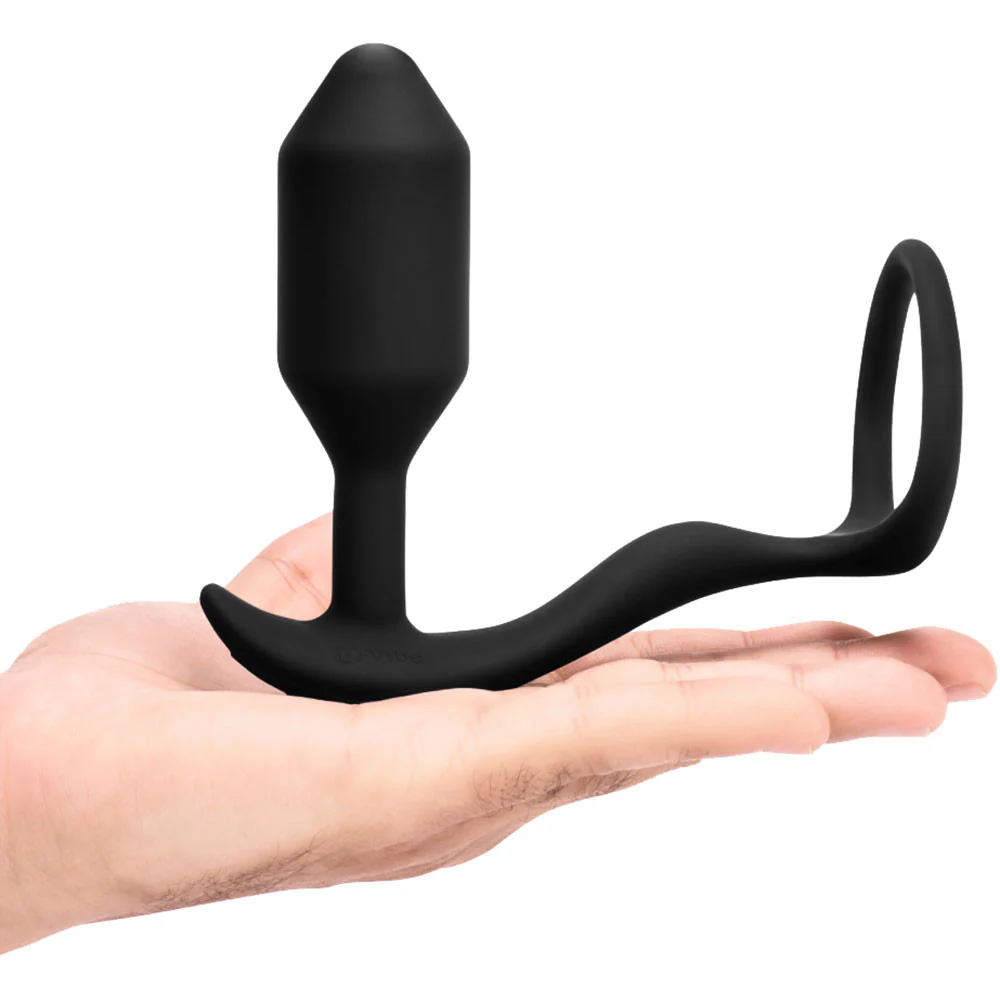 b-Vibe Vibrating Snug & Tug Weighted Silicone Plug & Penis-Ring - Medium - Image 2
