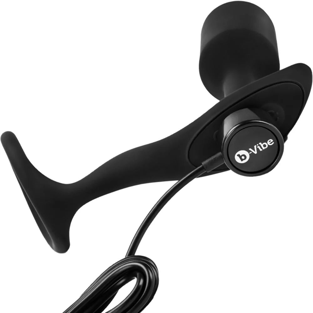 b-Vibe Vibrating Snug & Tug Weighted Silicone Plug & Penis-Ring - Medium - Image 5