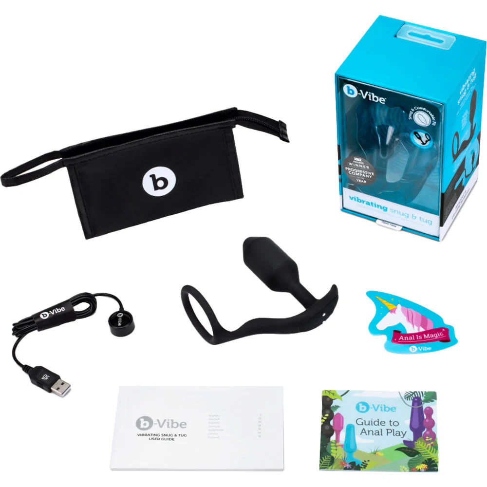 b-Vibe Vibrating Snug & Tug Weighted Silicone Plug & Penis-Ring - Medium - Image 6