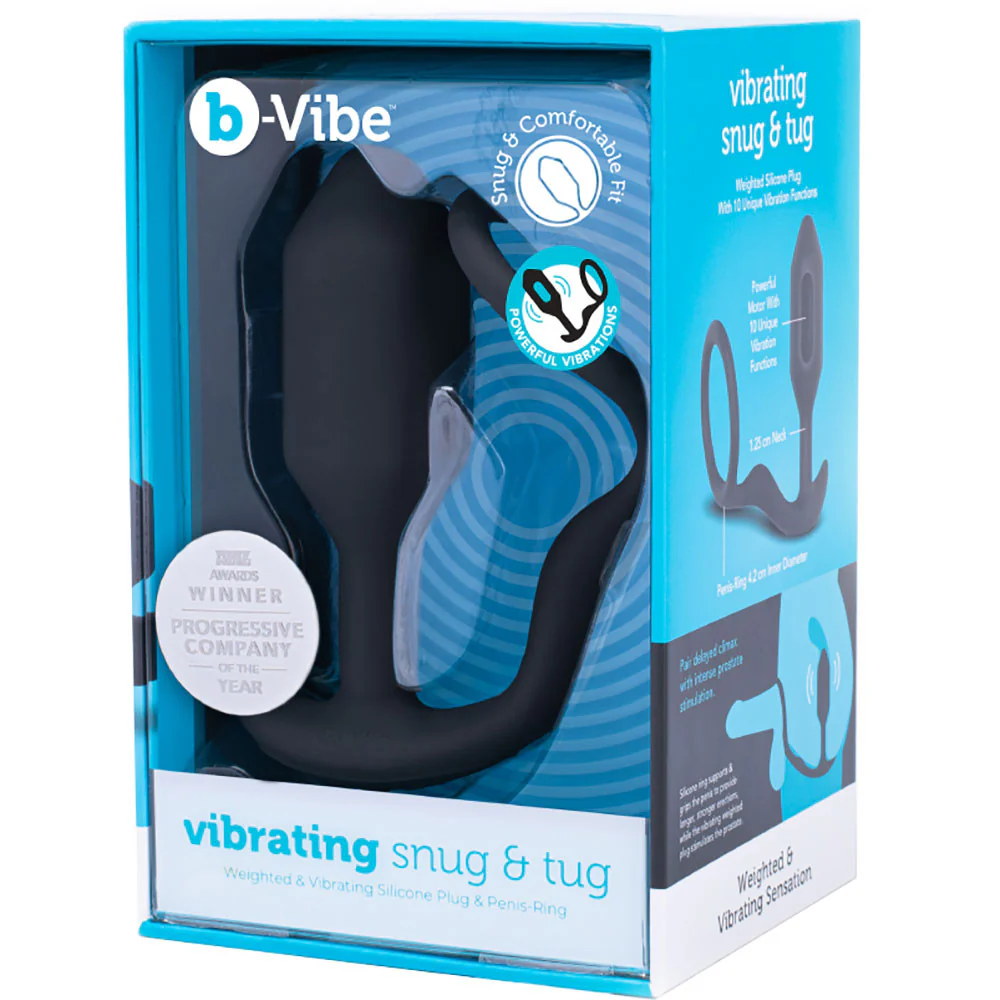 b-Vibe Vibrating Snug & Tug Weighted Silicone Plug & Penis-Ring - Medium - Image 7