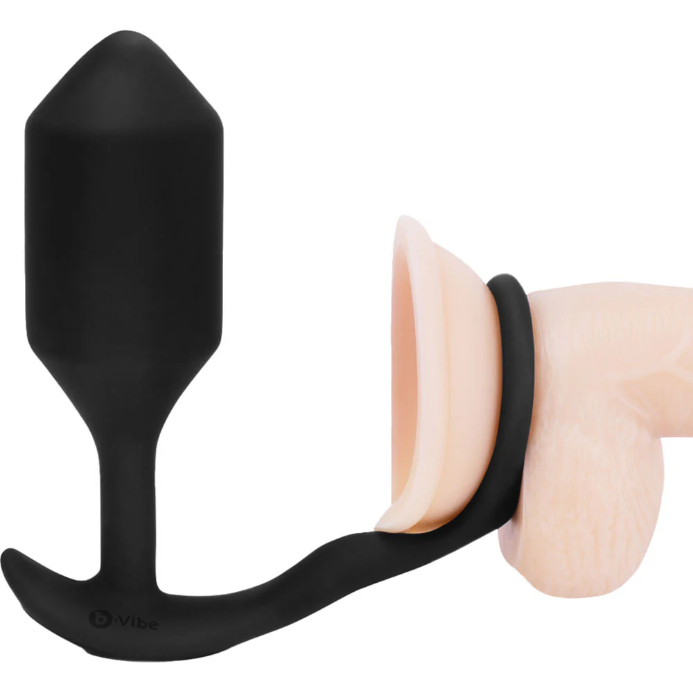 b-Vibe Vibrating Snug & Tug Weighted Silicone Plug & Penis-Ring - X-Large - Image 3