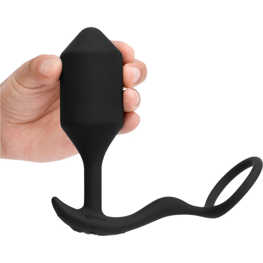 b-Vibe Vibrating Snug & Tug Weighted Silicone Plug & Penis-Ring - X-Large - Image 4