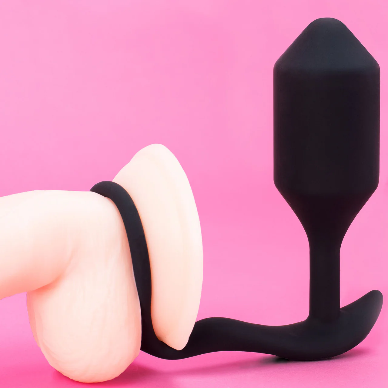 b-Vibe Vibrating Snug & Tug Weighted Silicone Plug & Penis-Ring - X-Large - Image 8