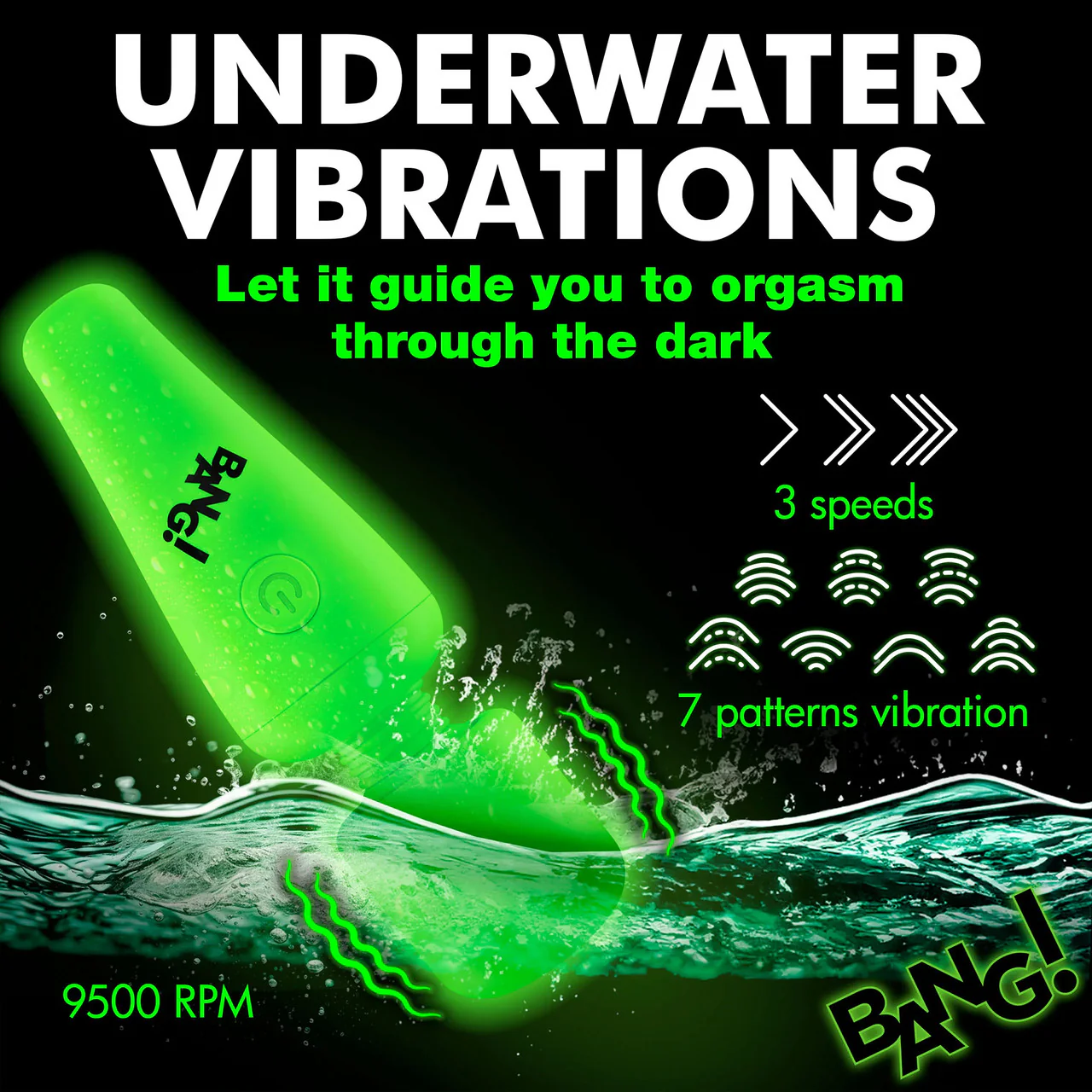 BANG! 10X Rechargeable Silicone Glow In The Dark Mini Wand Vibrator - Green - Image 8