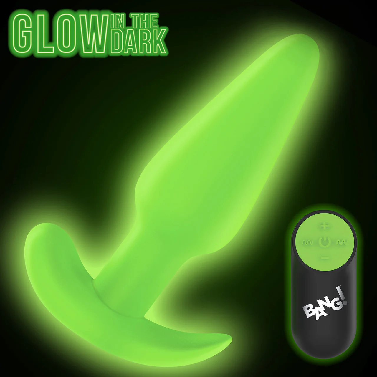 BANG! 21X Rechargeable Waterproof Vibrating Glow In The Dark Silicone Butt Plug With Remote - Green - Image 10