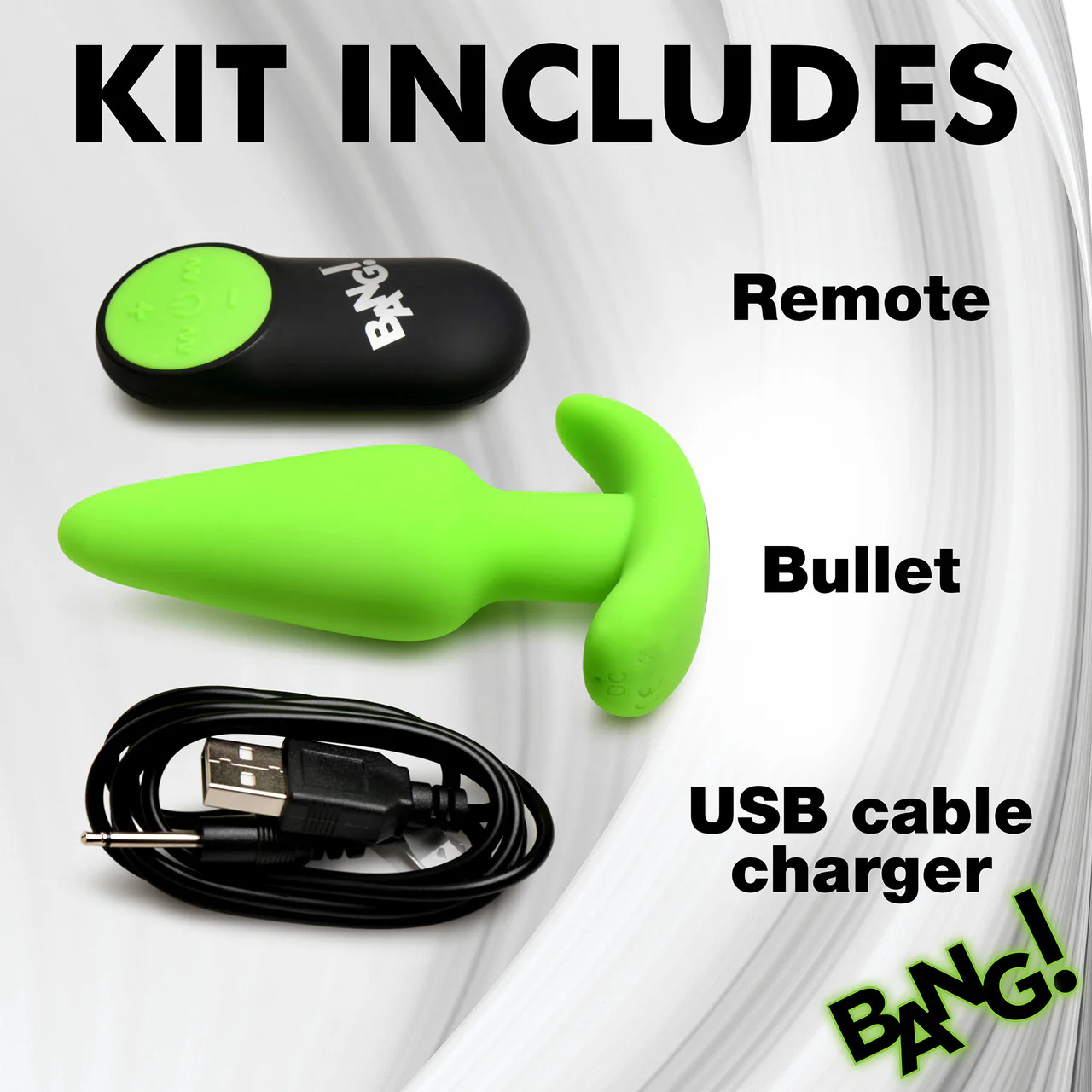 BANG! 21X Rechargeable Waterproof Vibrating Glow In The Dark Silicone Butt Plug With Remote - Green - Image 13