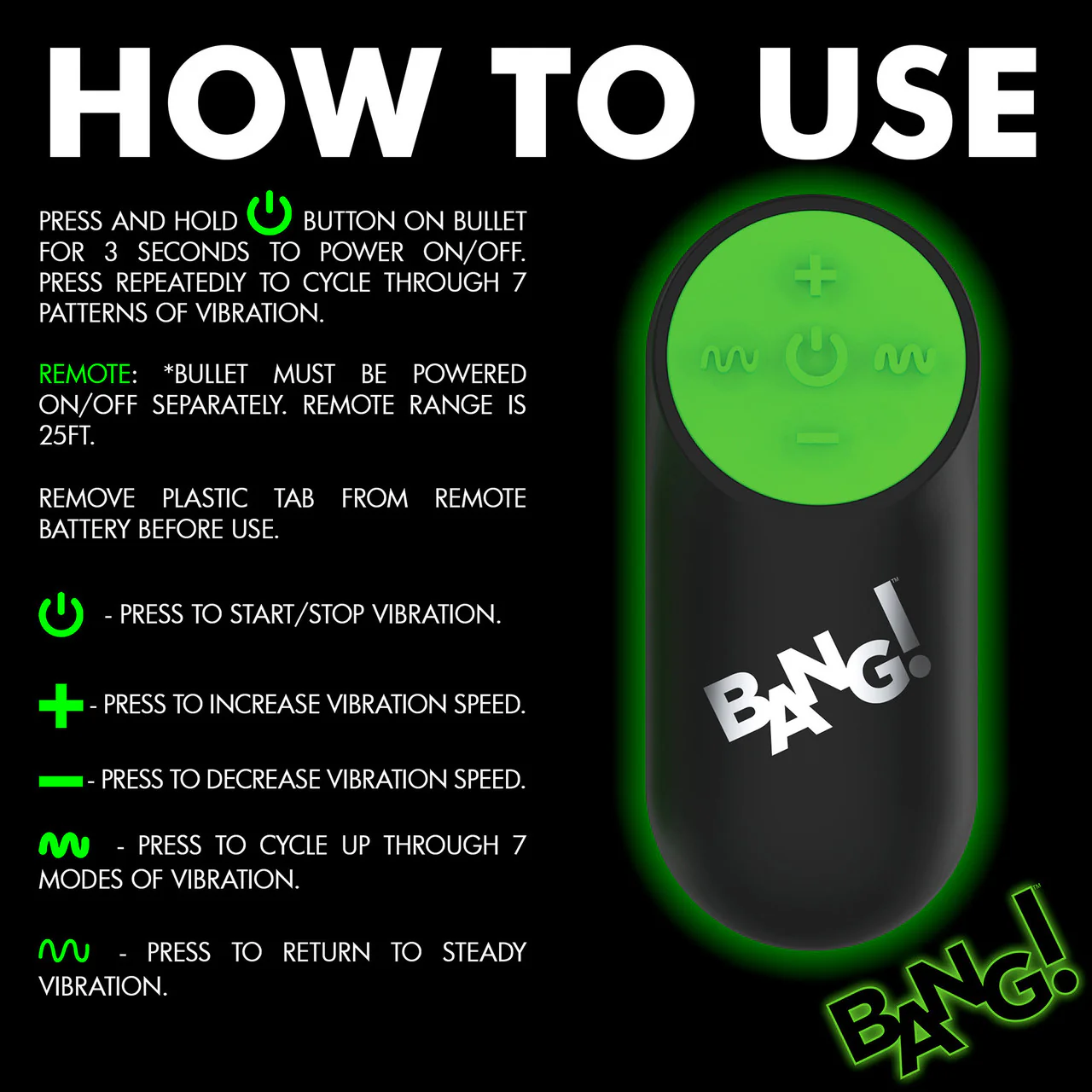 BANG! 21X Rechargeable Waterproof Vibrating Glow In The Dark Silicone Butt Plug With Remote - Green - Image 14
