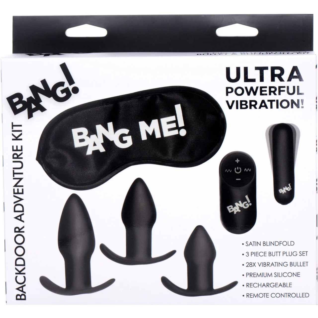 BANG! Backdoor Adventure 3-Piece Butt Plug Kit With Bullet Vibrator & Blindfold - Image 5