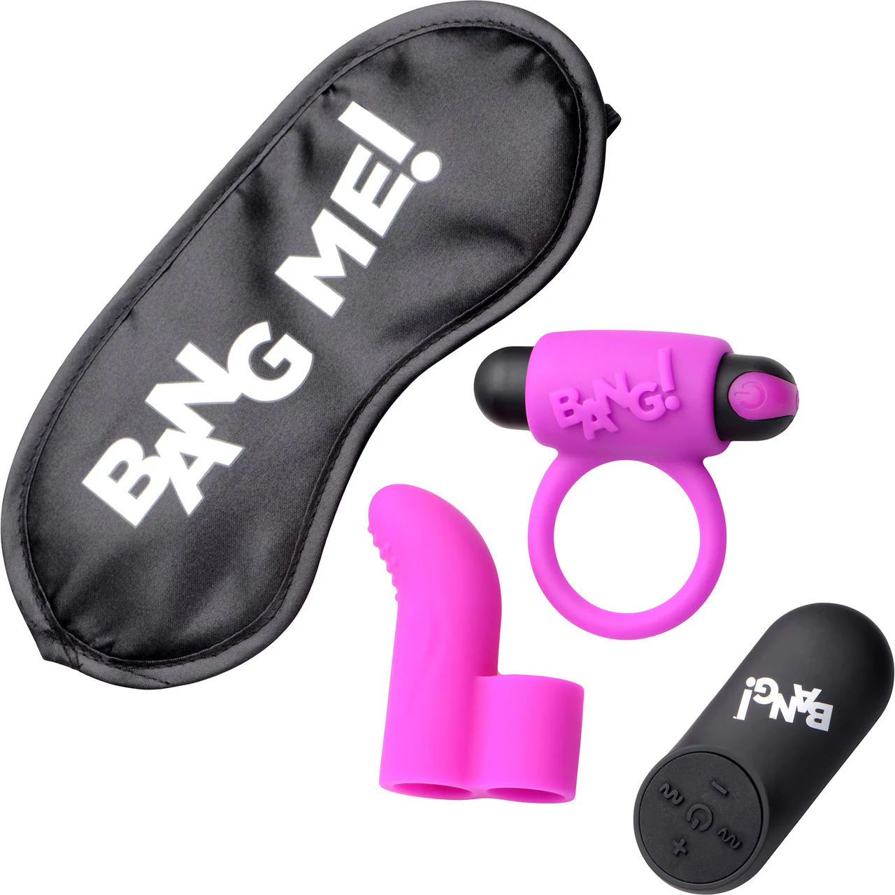 BANG! Couples Finger Sleeve & Love Ring Kit With Bullet Vibrator & Blindfold - Image 2
