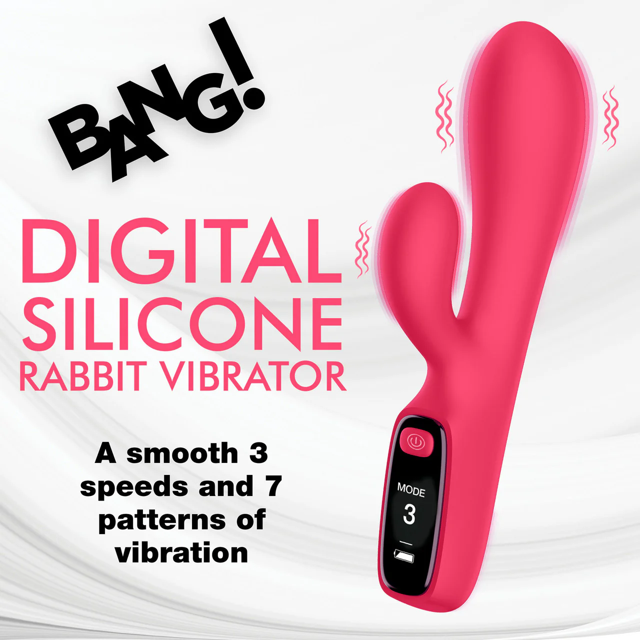 BANG! Digital Display Rechargeable Waterproof Silicone Dual Stimulation Vibrator - Pink - Image 17