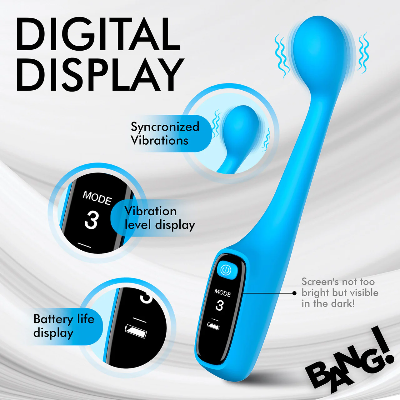 BANG! Digital Display Rechargeable Waterproof Silicone G-Spot Vibrator - Blue - Image 12